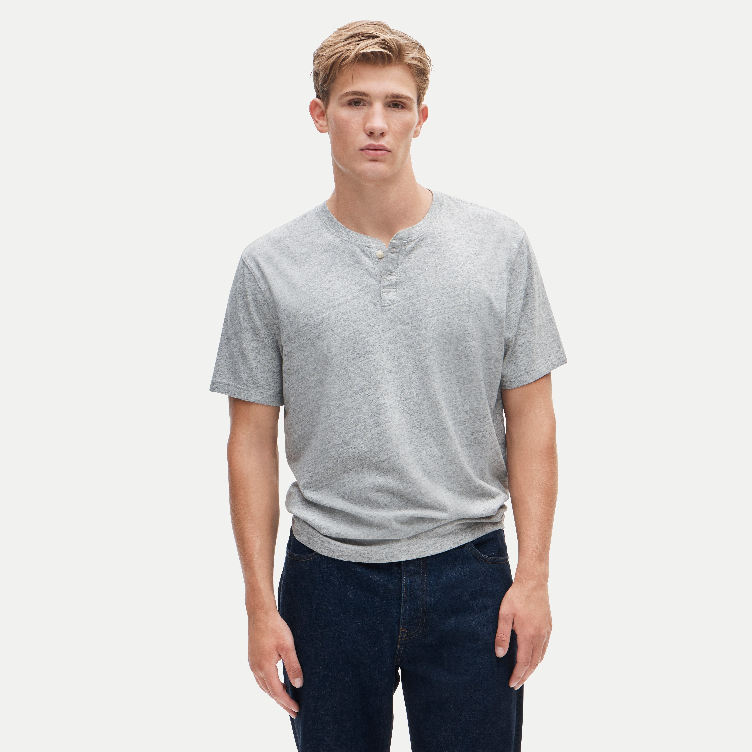 Short-sleeve vintage-wash cotton henley