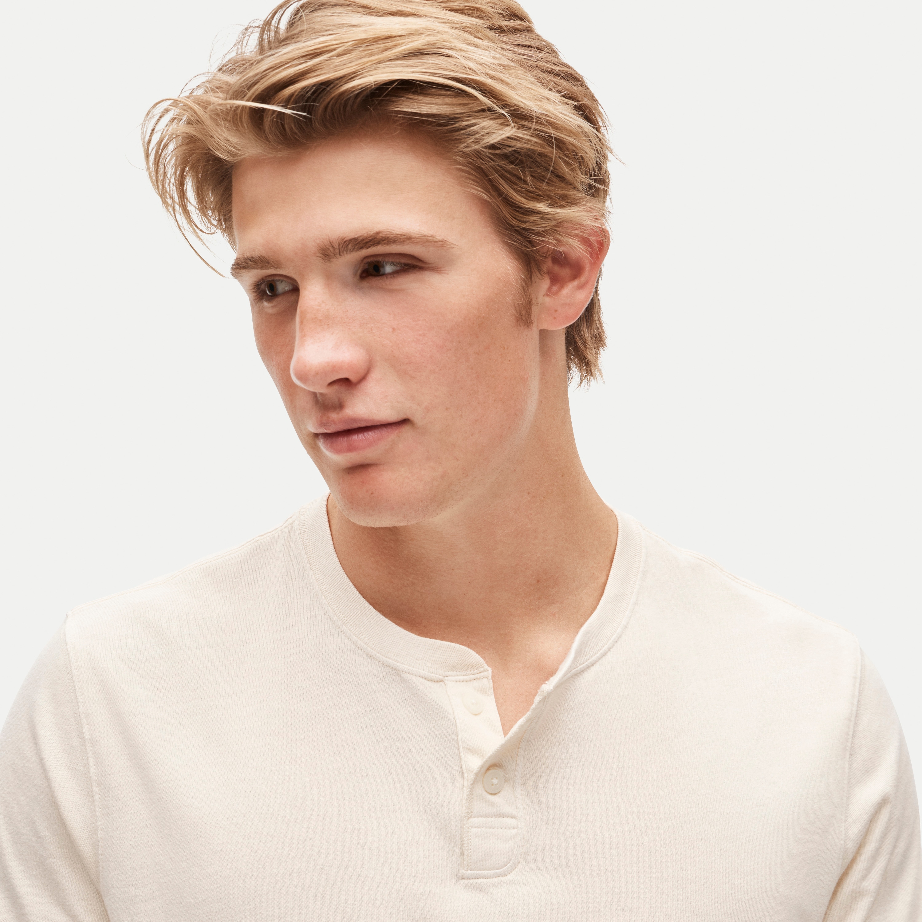 Short-sleeve vintage-wash cotton henley