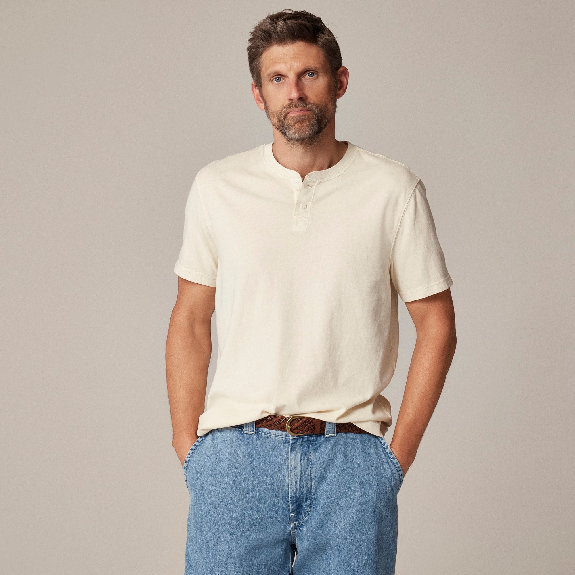 mens Short-sleeve vintage-wash cotton henley