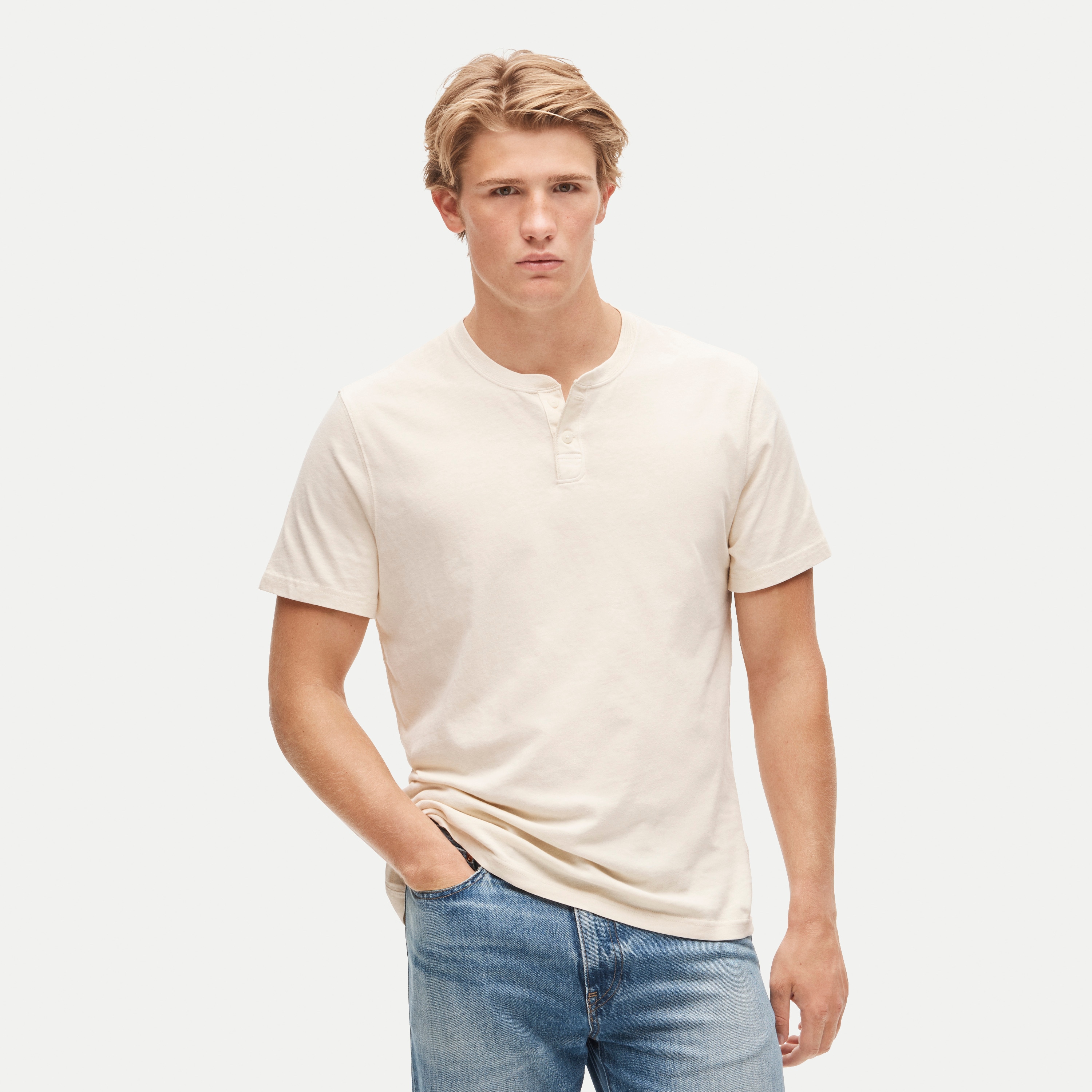 Short-sleeve vintage-wash cotton henley