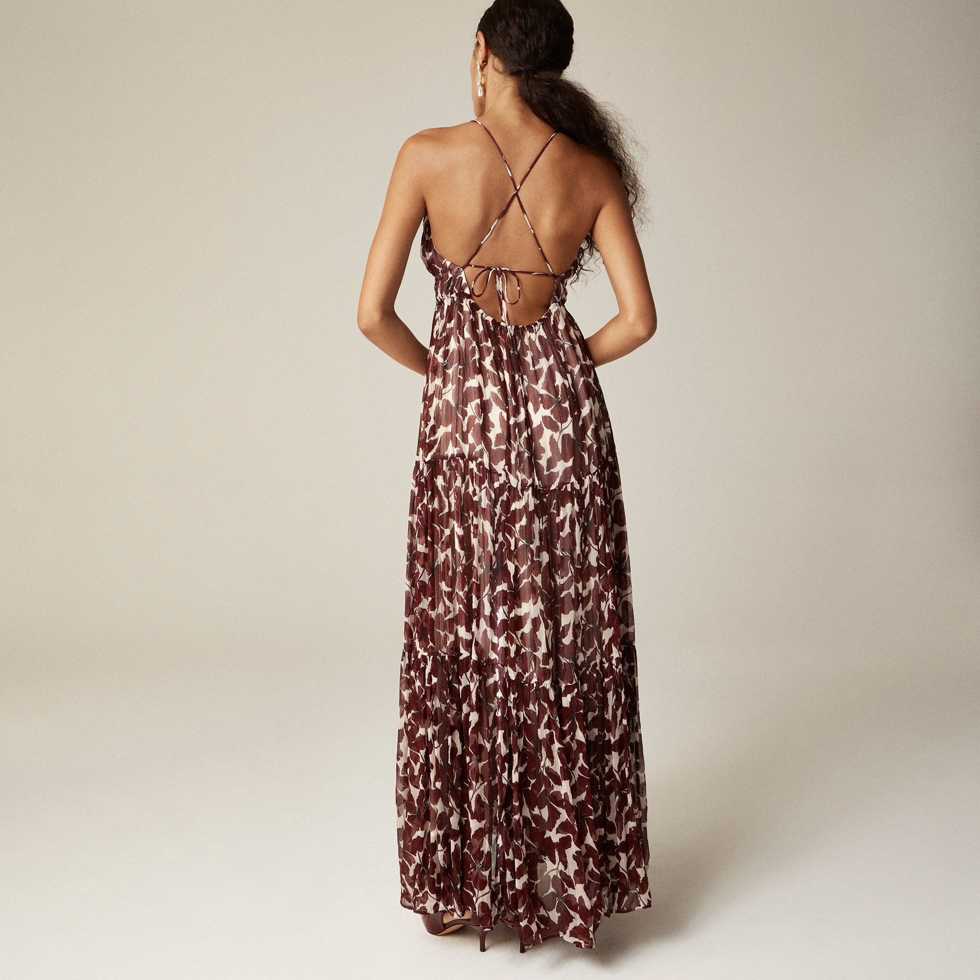Collection strappy V-neck tiered dress in crinkle cupro