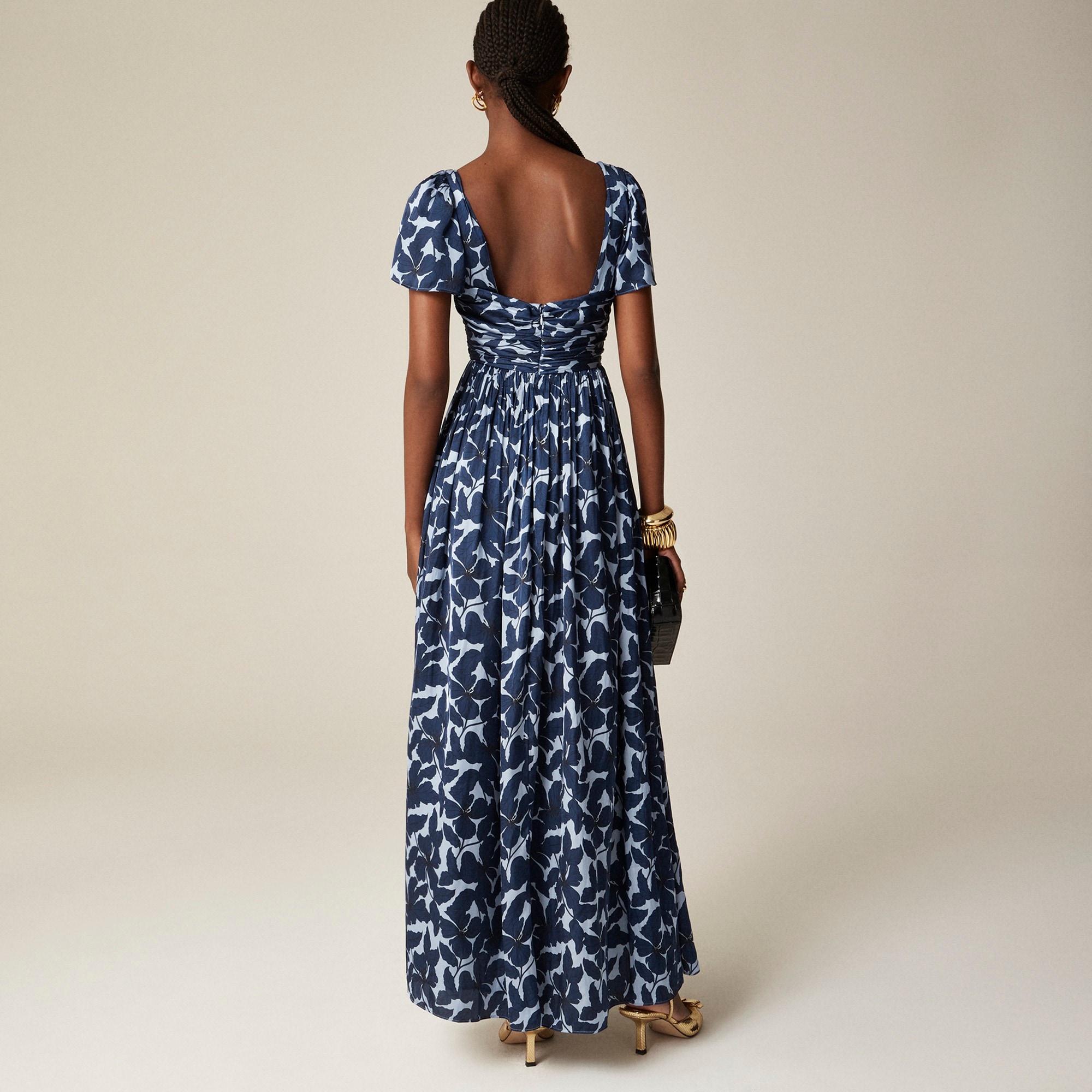 Tie-neck flutter-sleeve dress in printed luster crepe - image 5