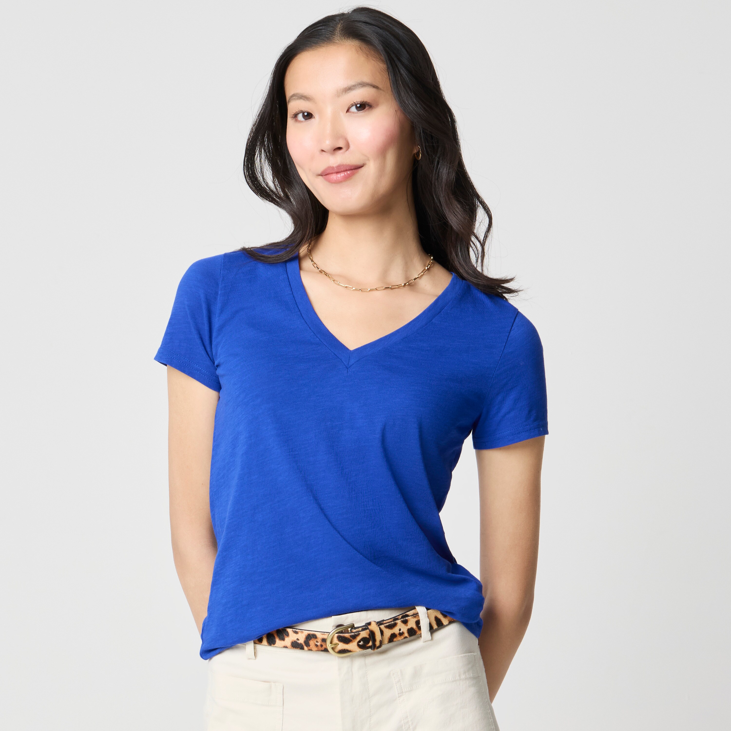 Short-sleeve 100% Vintage Cotton V-neck Tee For Women | Factory