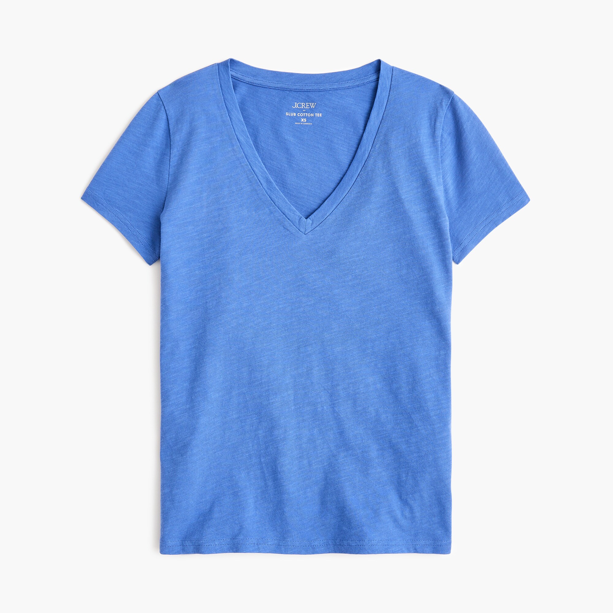 womens Short-sleeve vintage cotton V-neck tee