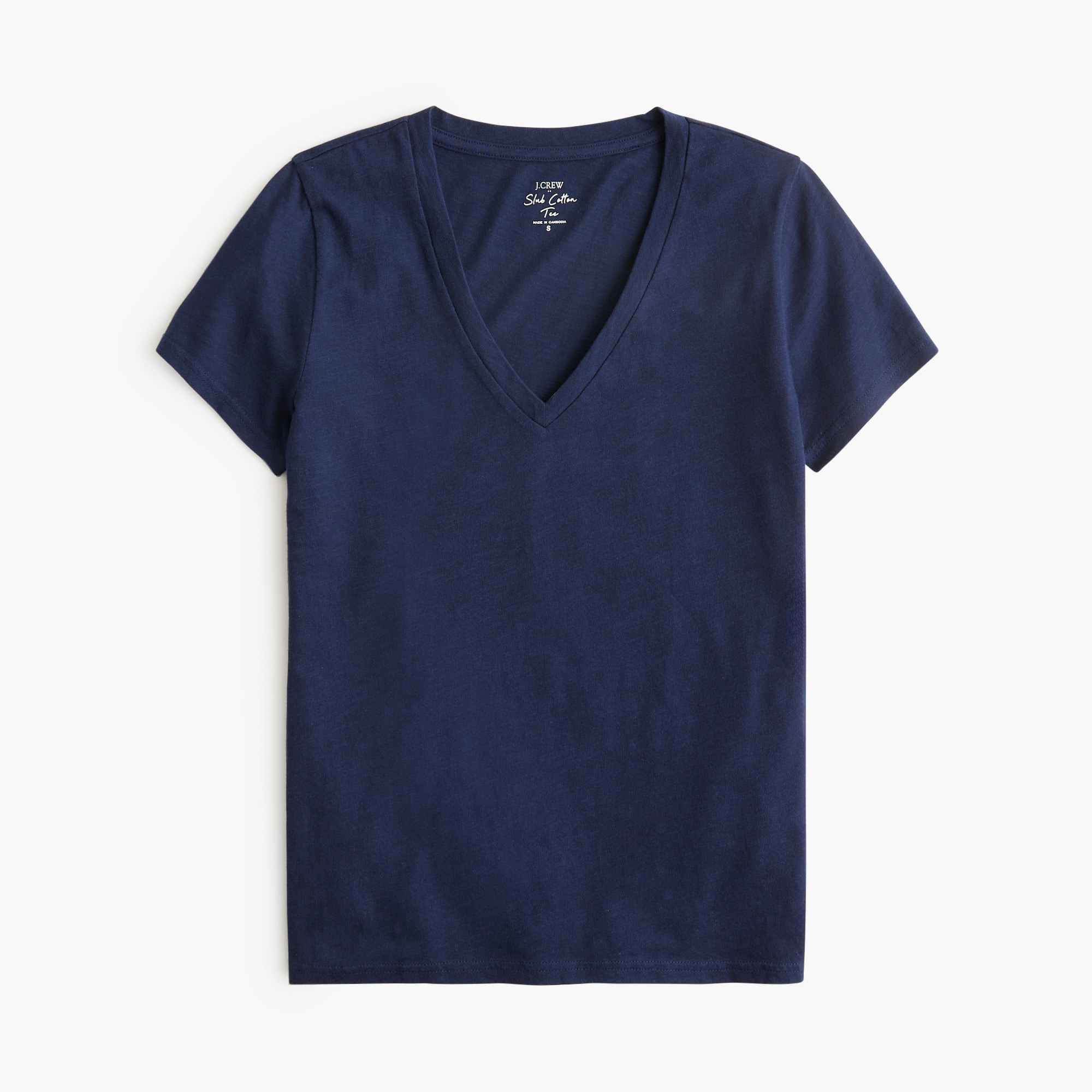 womens Short-sleeve vintage cotton V-neck tee