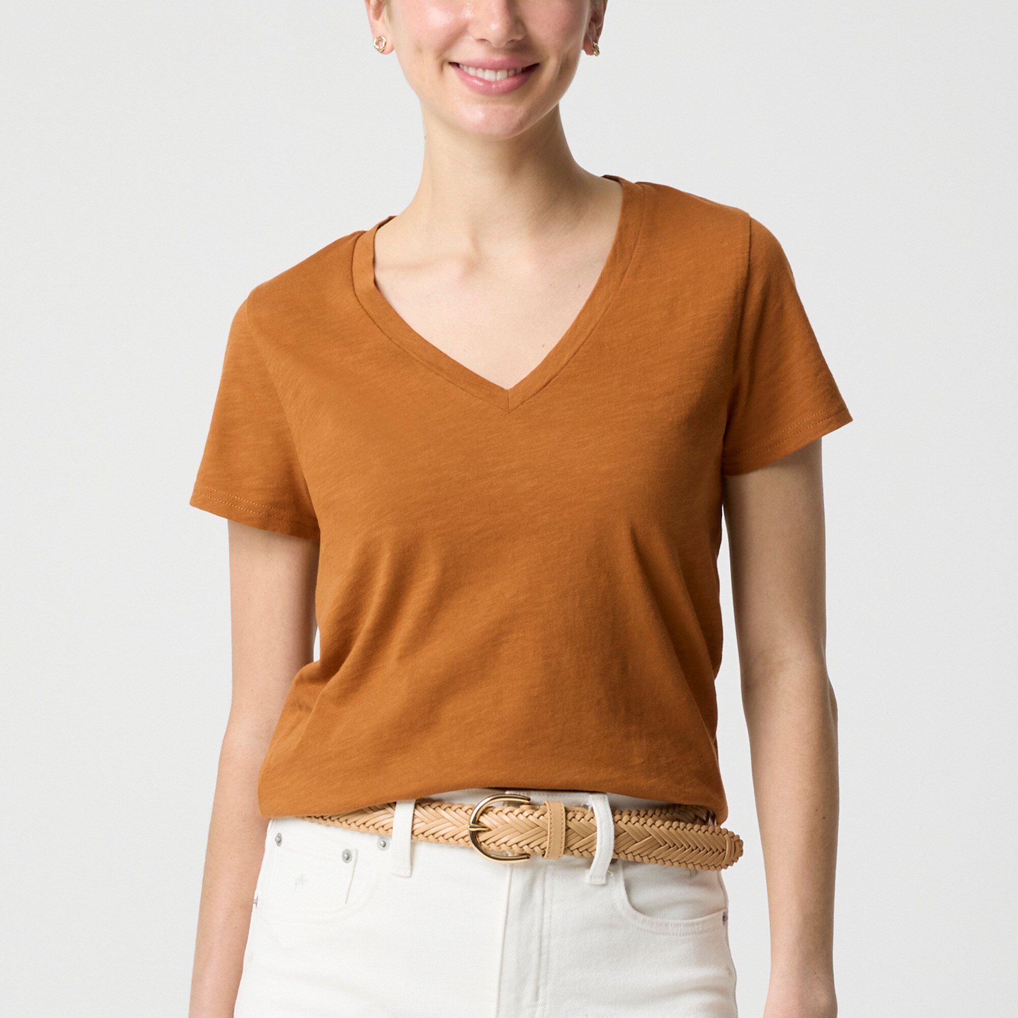 Short-sleeve vintage cotton V-neck tee