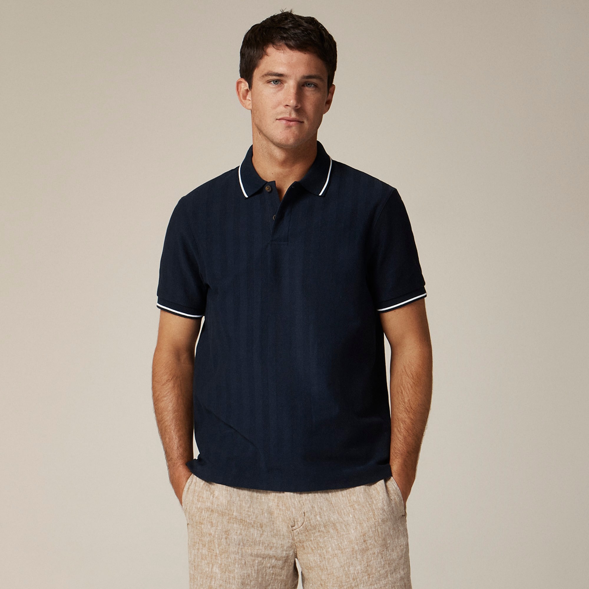 mens Cotton herringbone tipped polo shirt