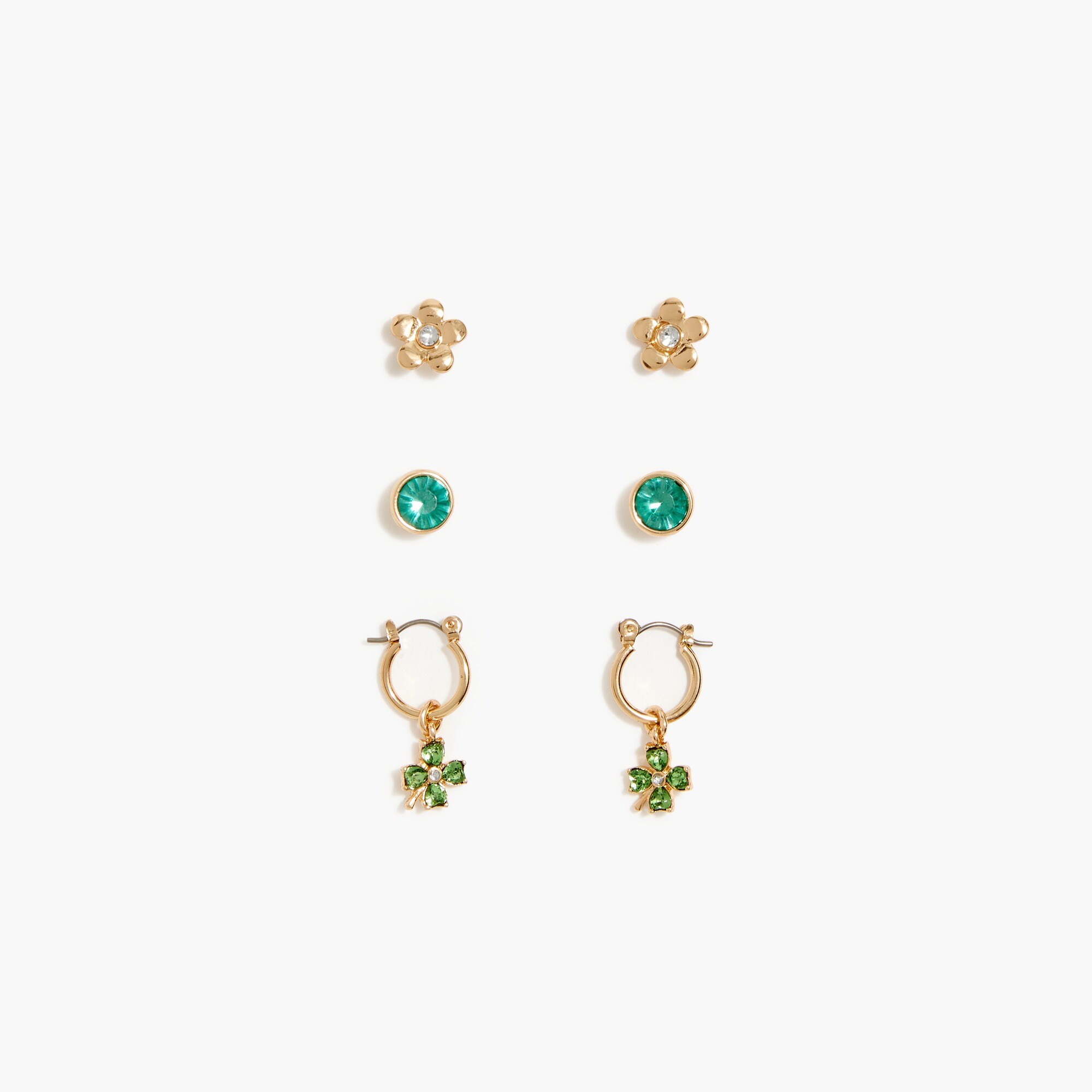 Girls' clover earrings three-pack