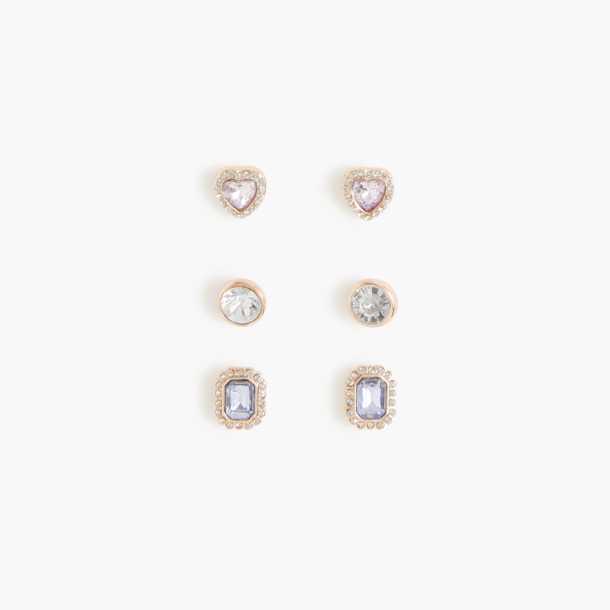 girls' gem stud earrings three-pack for girls