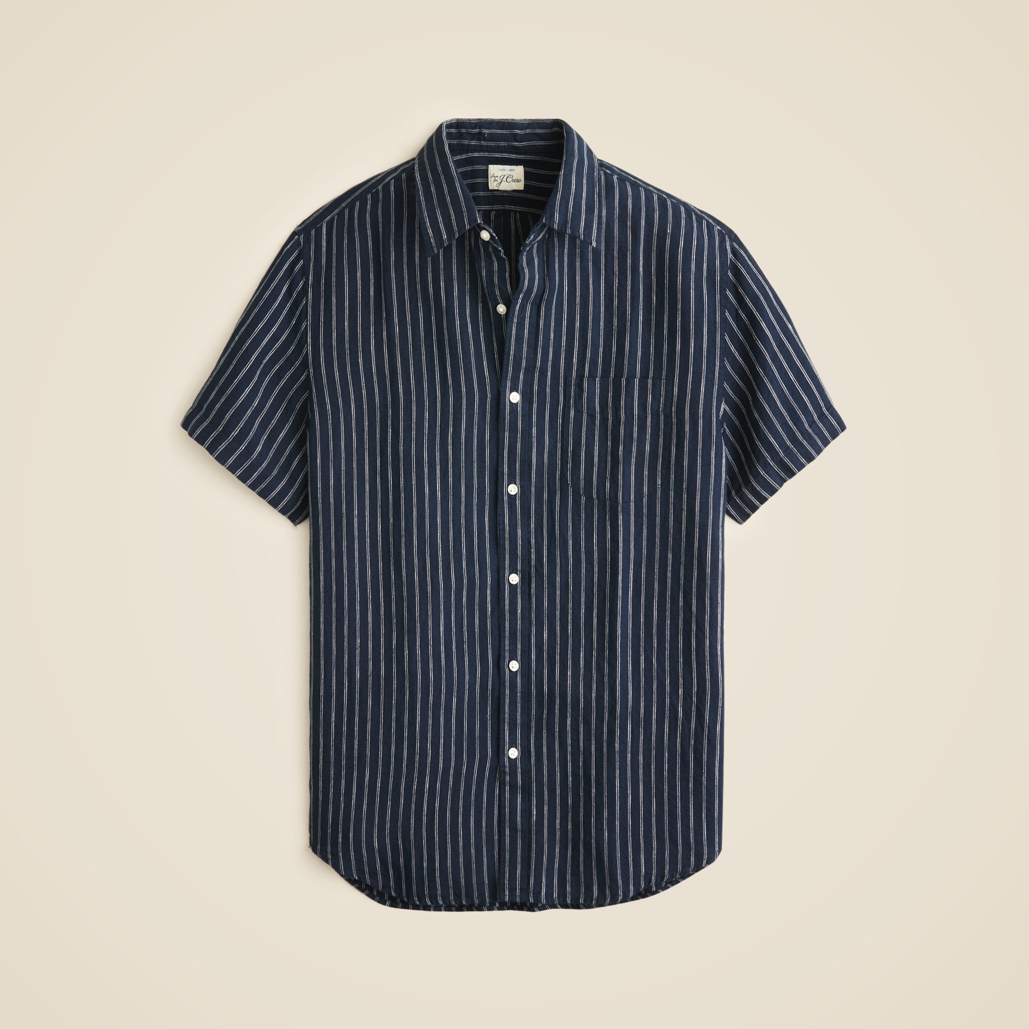 mens Short-sleeve linen point-collar shirt in print