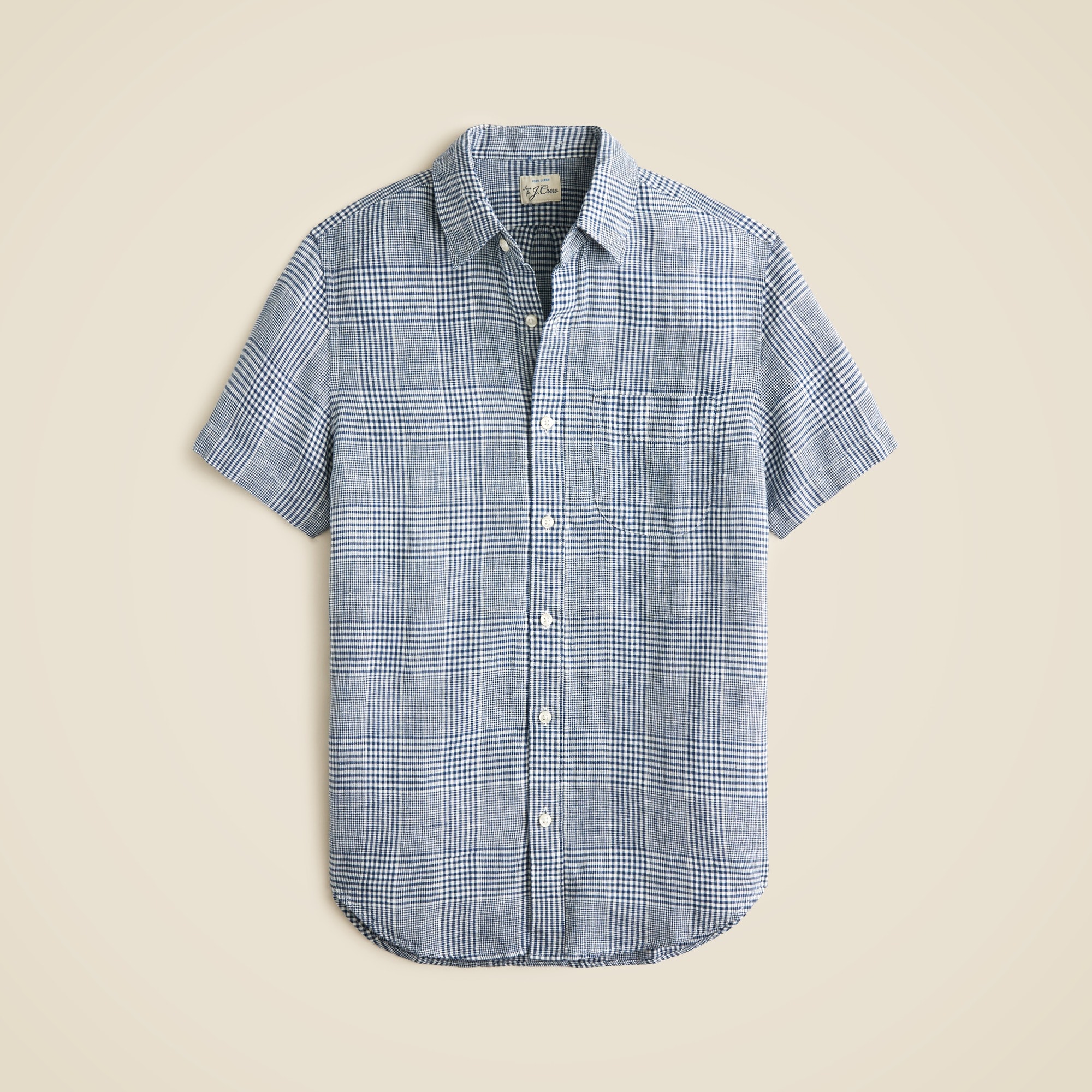 Short-sleeve linen point-collar shirt in print