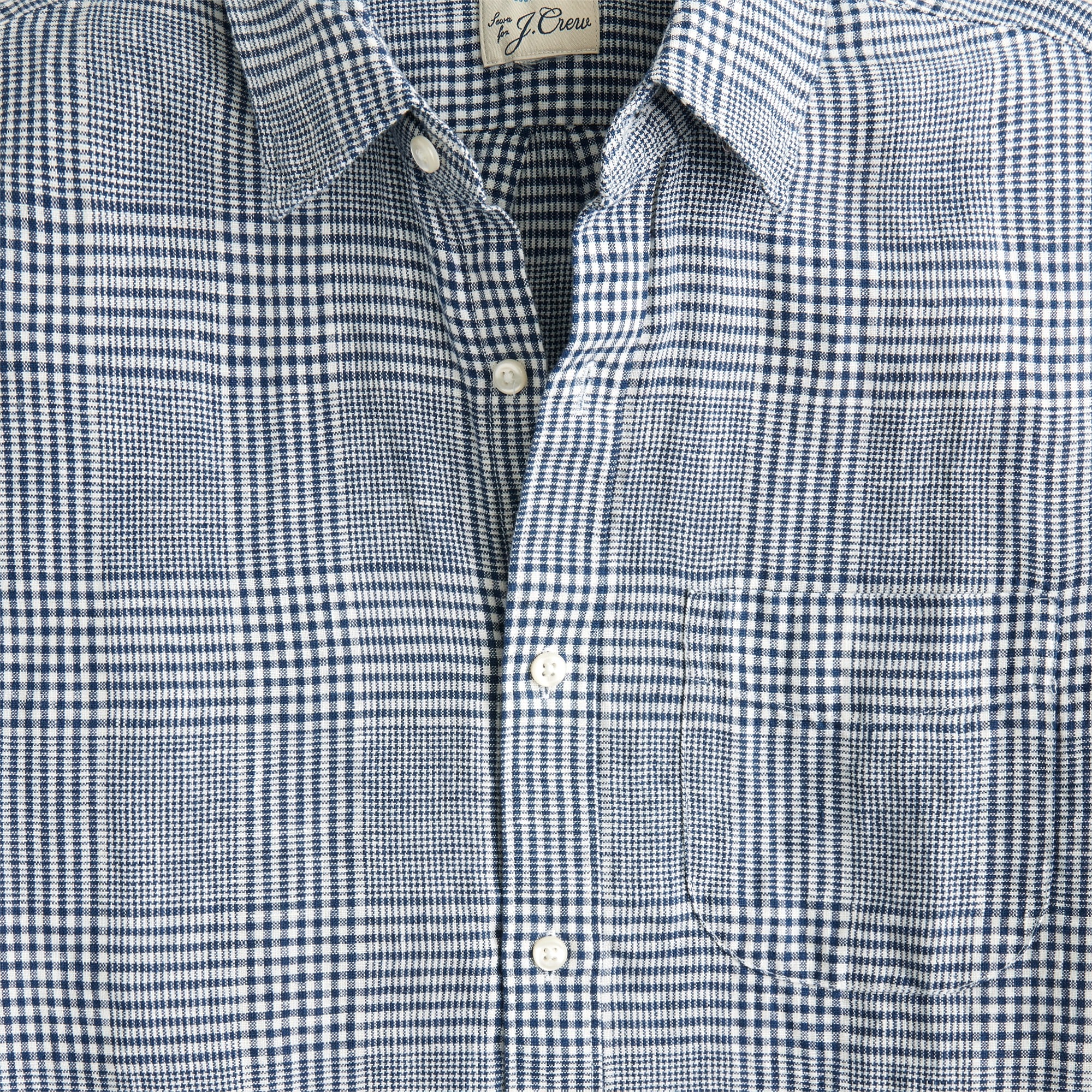 Short-sleeve linen point-collar shirt in print