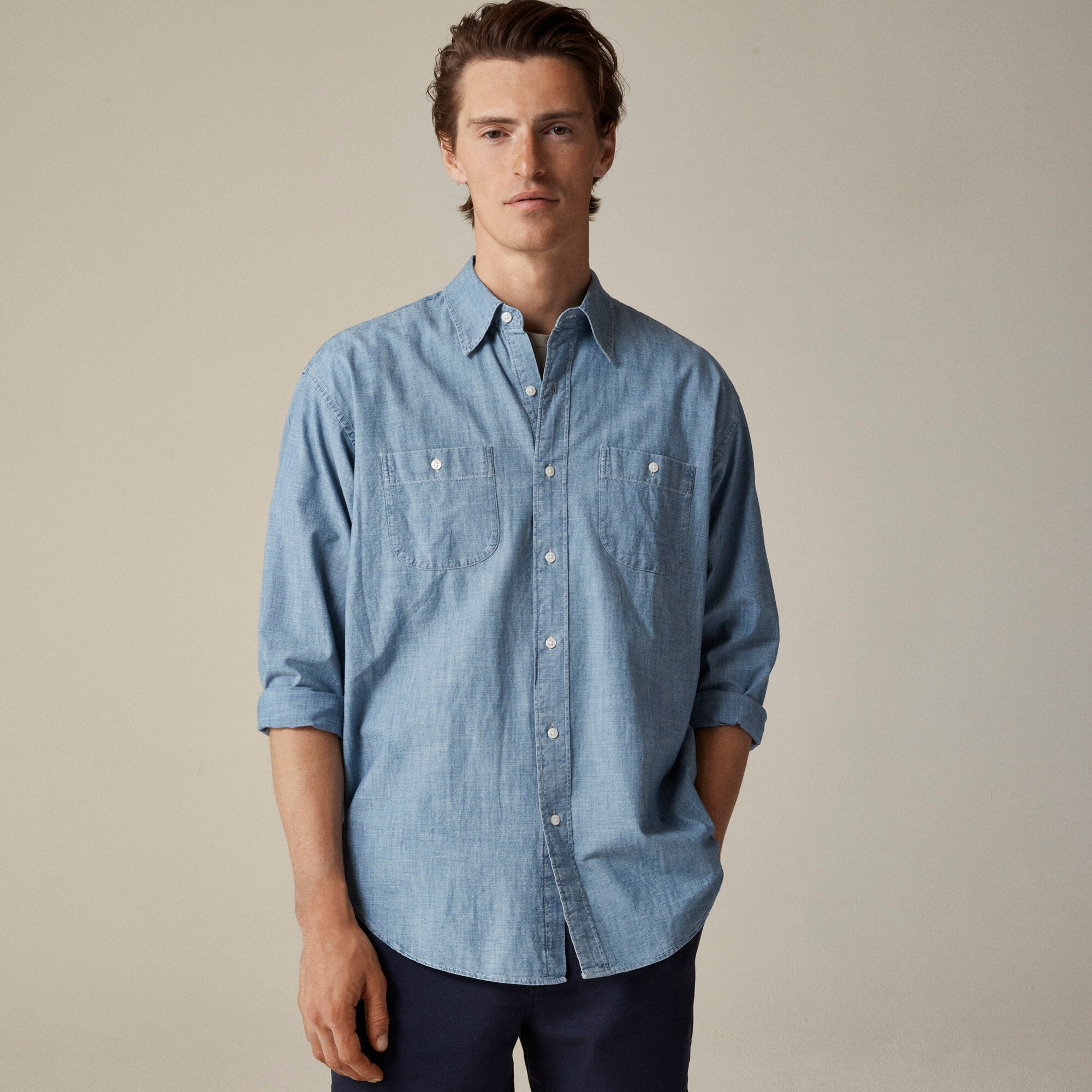 mens Giant-fit organic cotton chambray workshirt