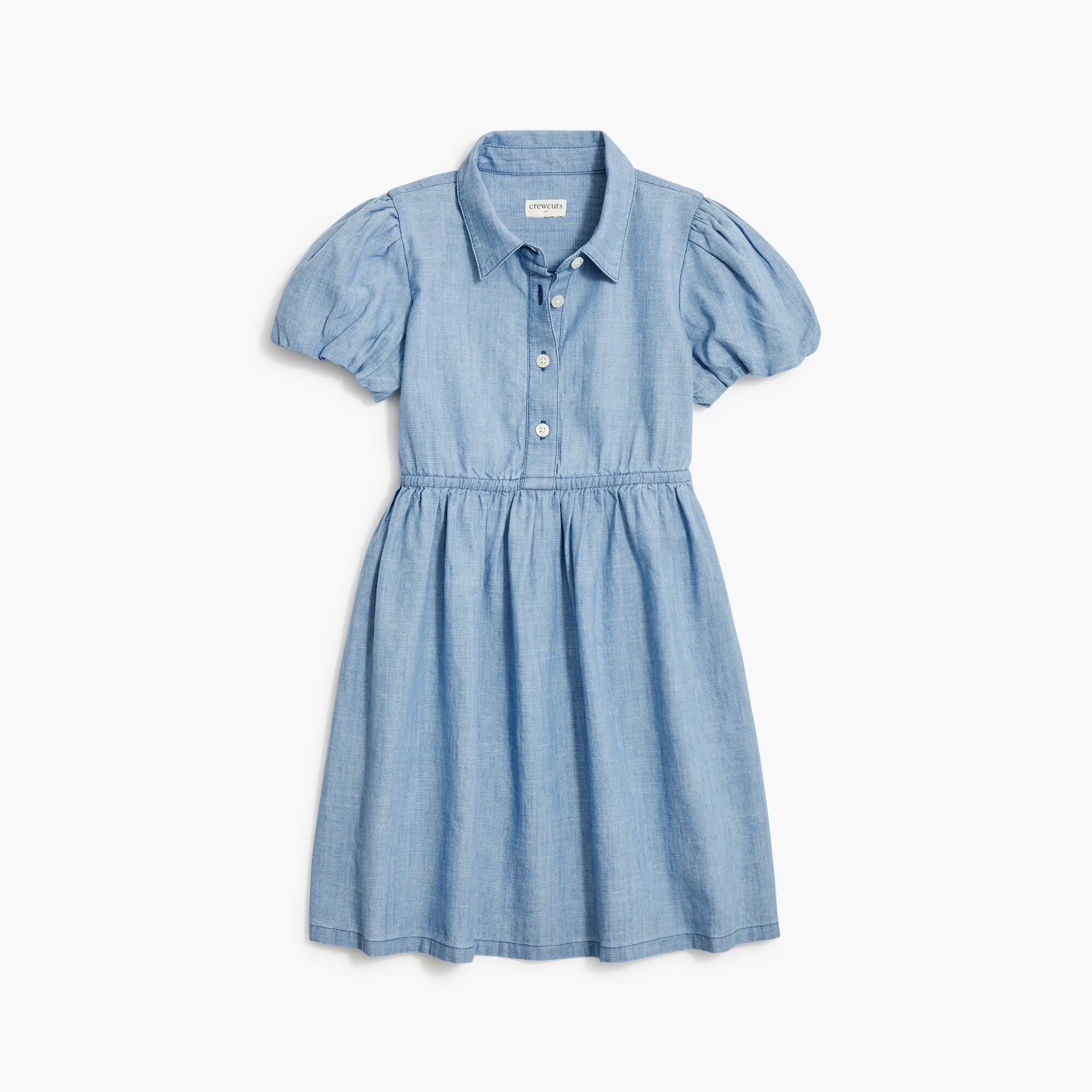  Girls' chambray bubble-sleeve shirtdress