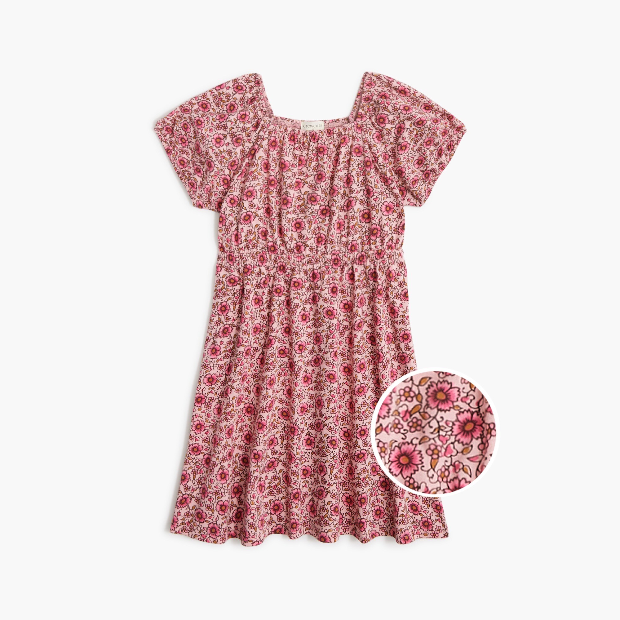 Girls' knit short-sleeve floral dress