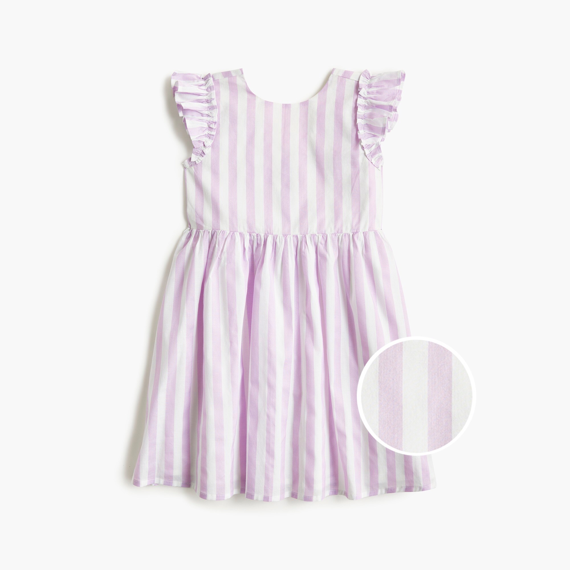 Girls' striped ruffle-sleeve bow-back dress