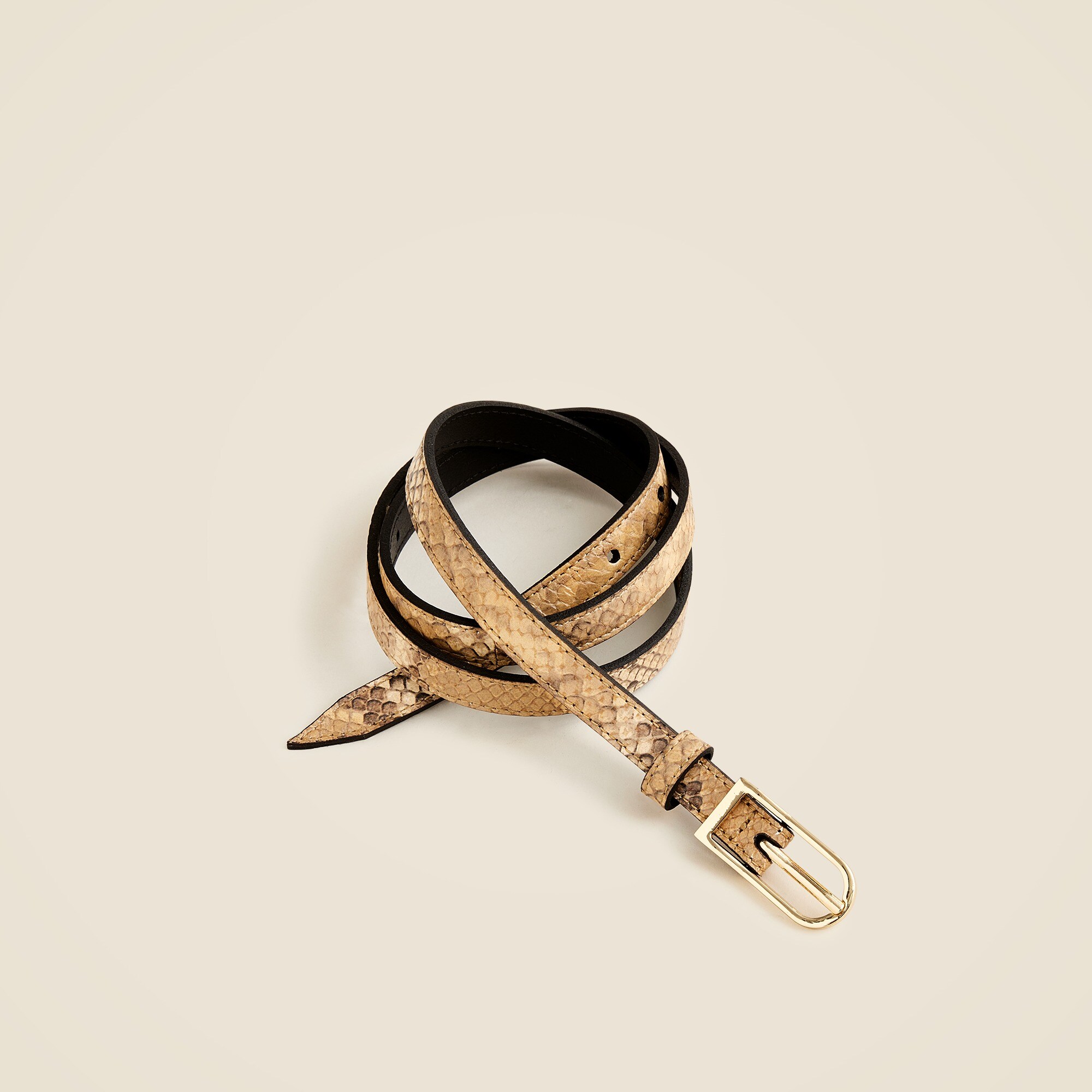 Skinny belt in snake-embossed Italian leather