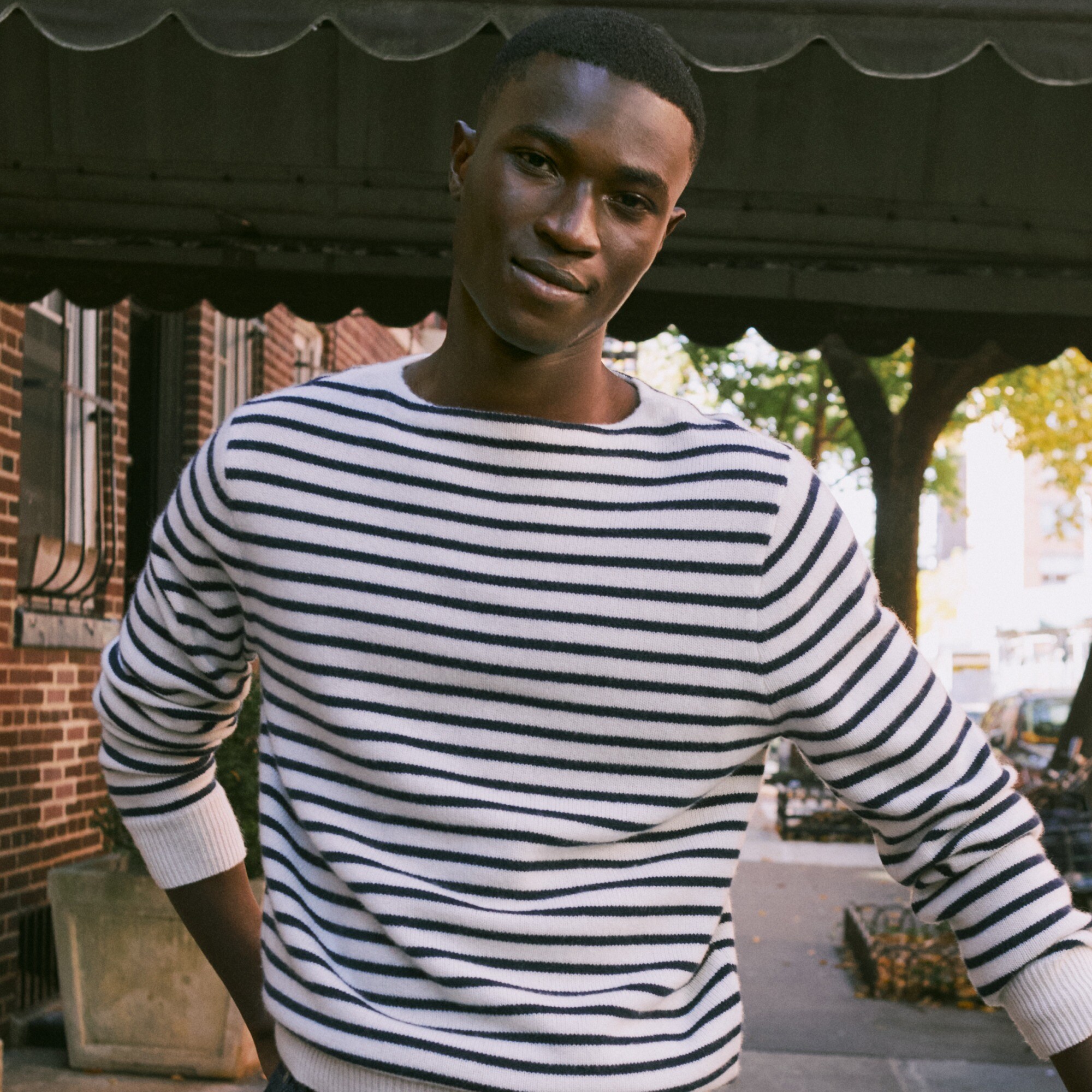 Midweight Cashmere Boatneck Sweater In Stripe For Men | J.Crew