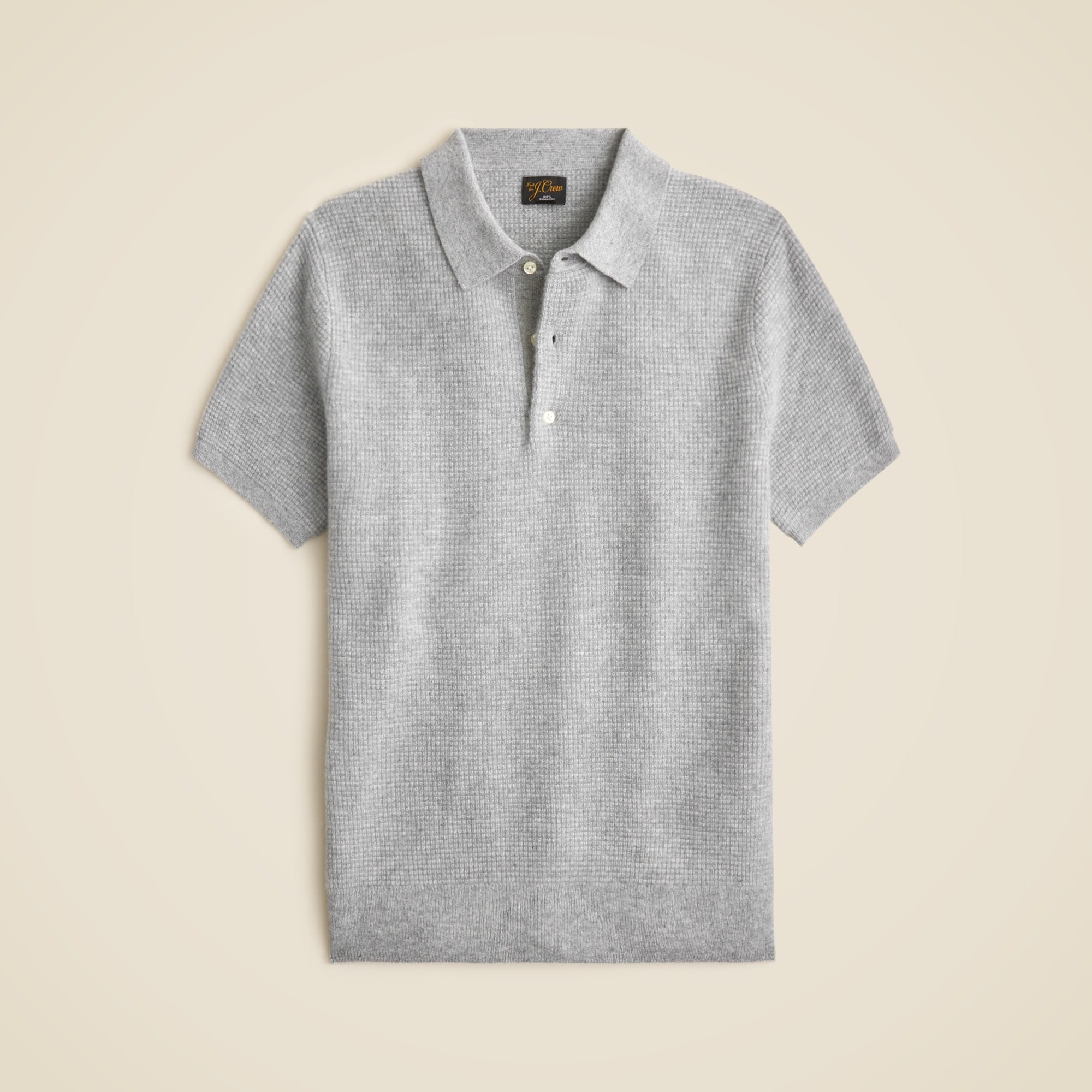  Short-sleeve cashmere waffle sweater-polo