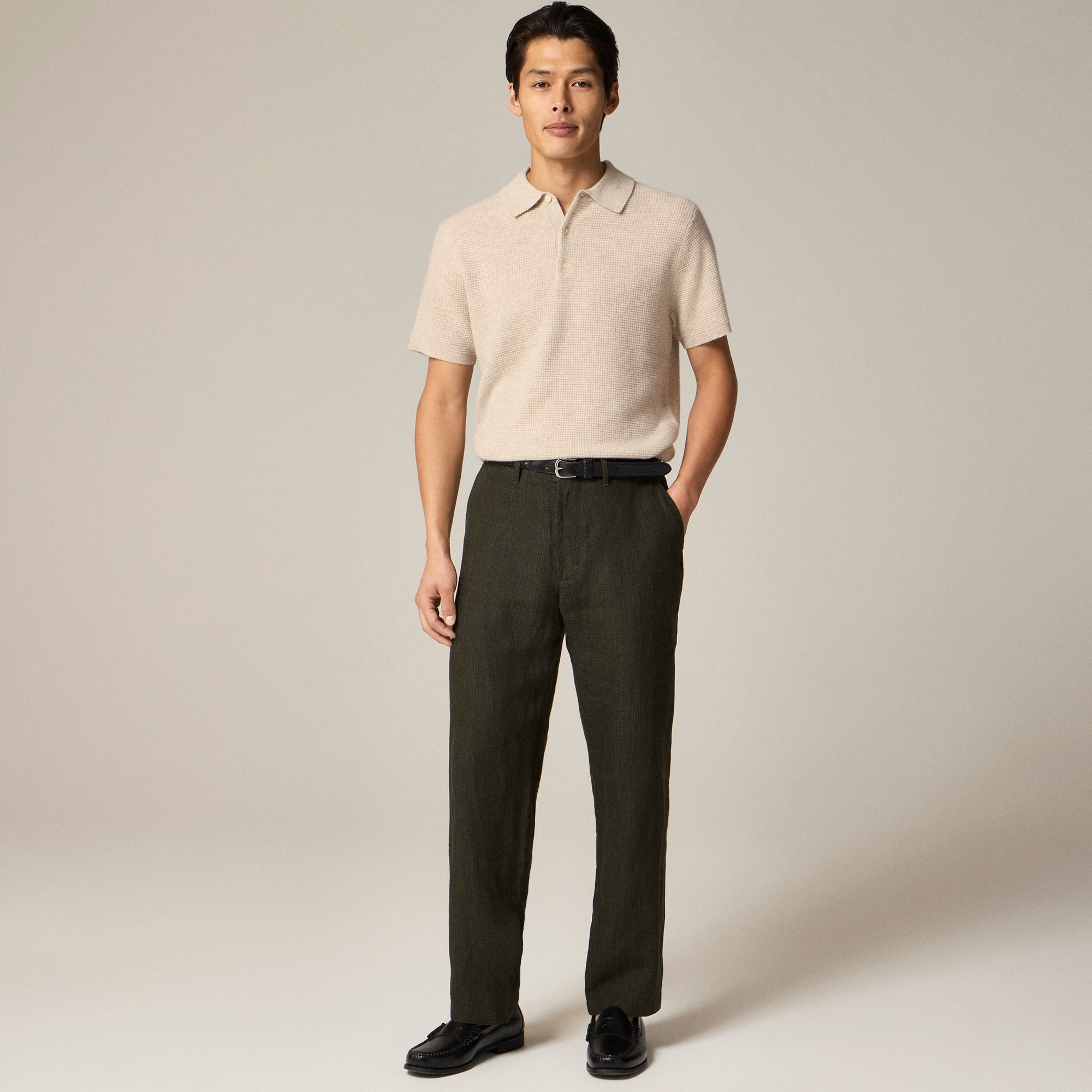 Short-sleeve cashmere waffle sweater-polo