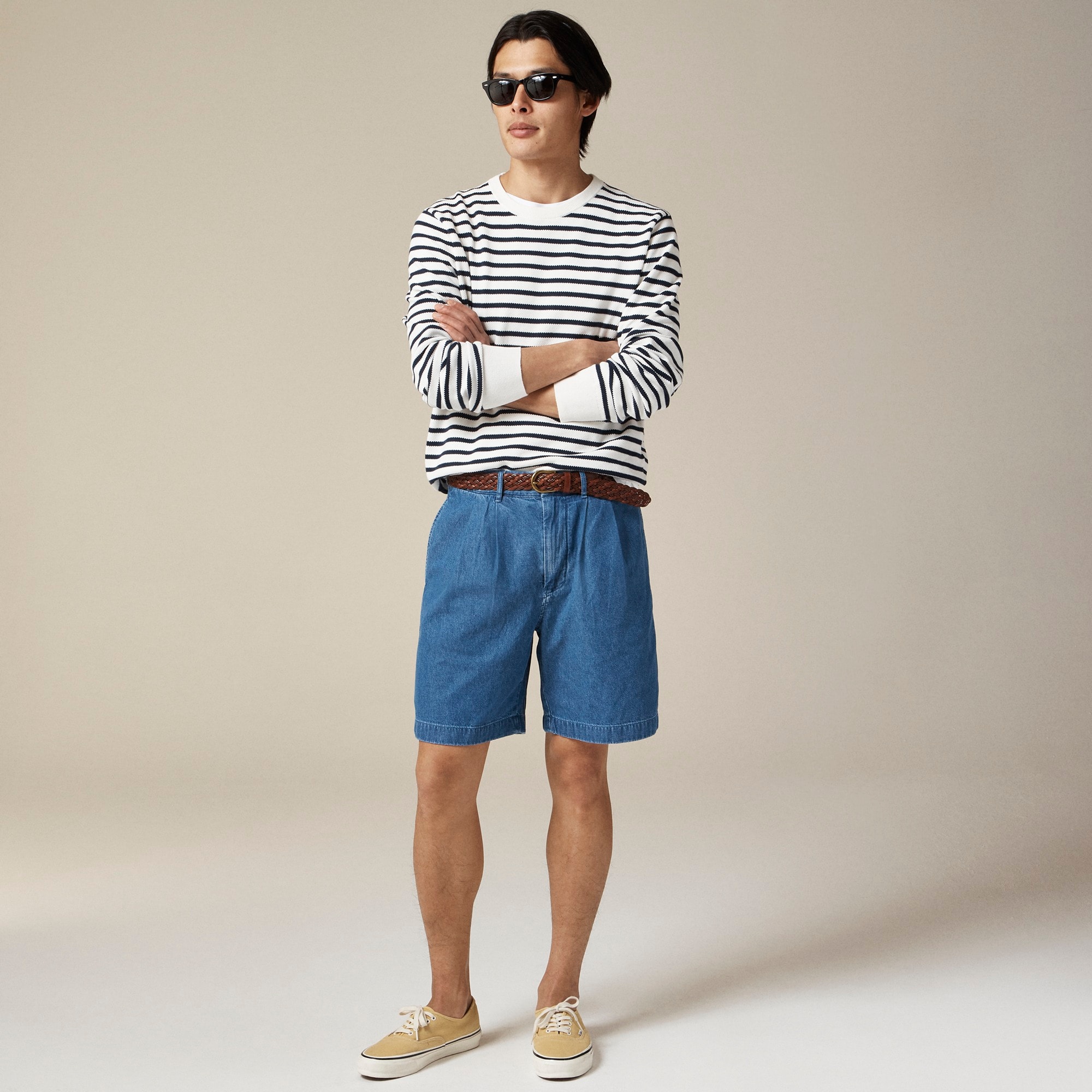 Cotton piqué-stitch sweater in stripe