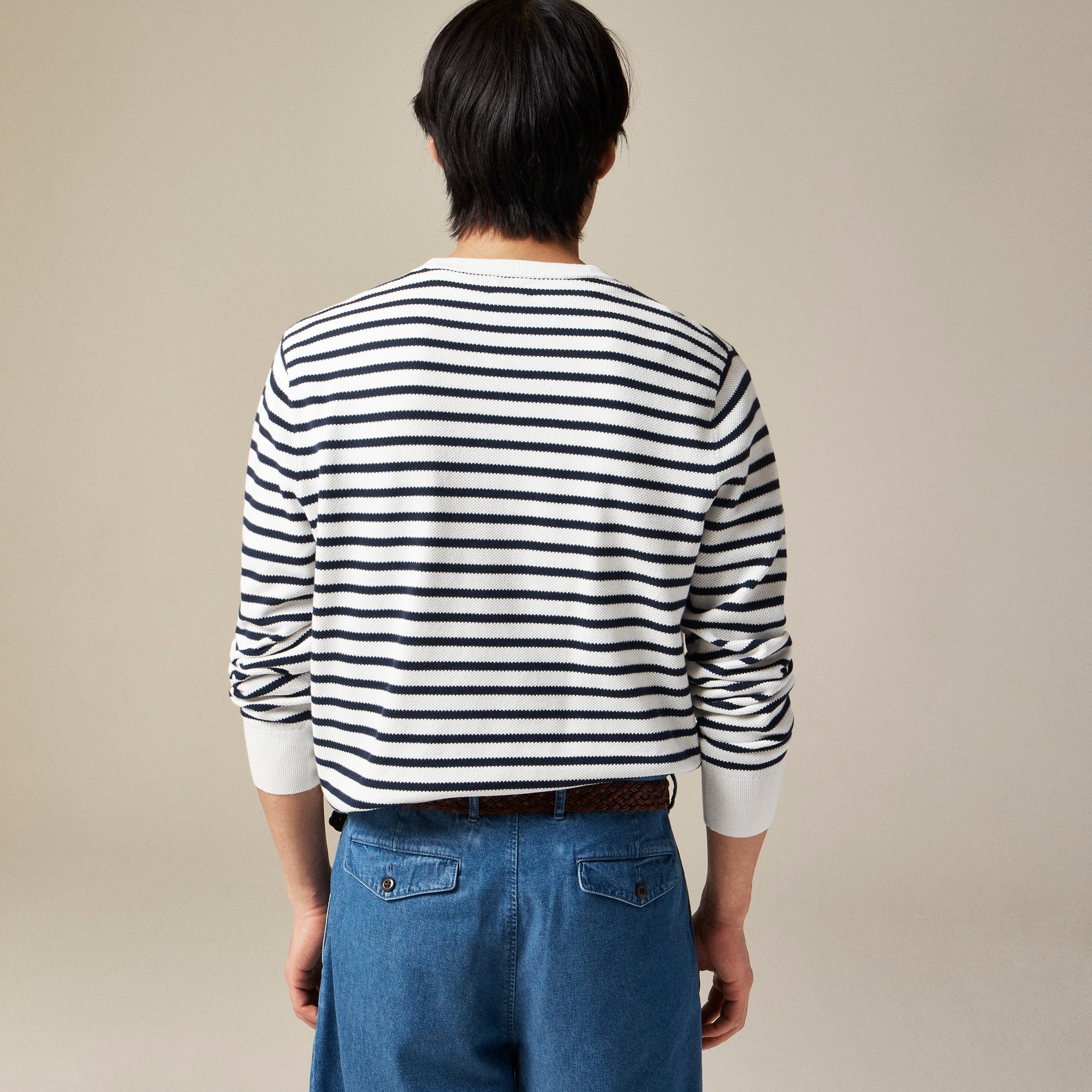 Cotton piqué-stitch sweater in stripe