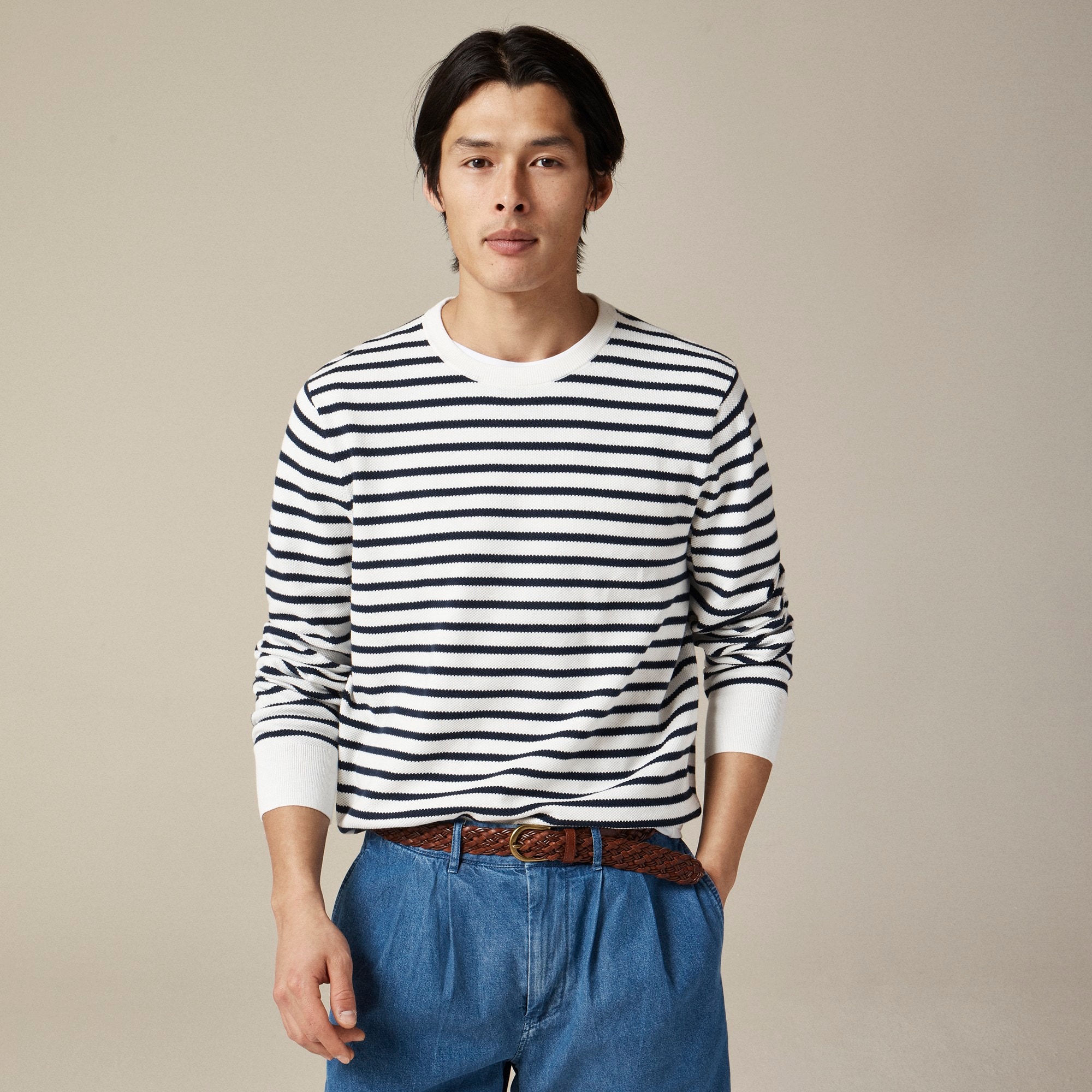 mens Cotton piqu&eacute;-stitch sweater in stripe