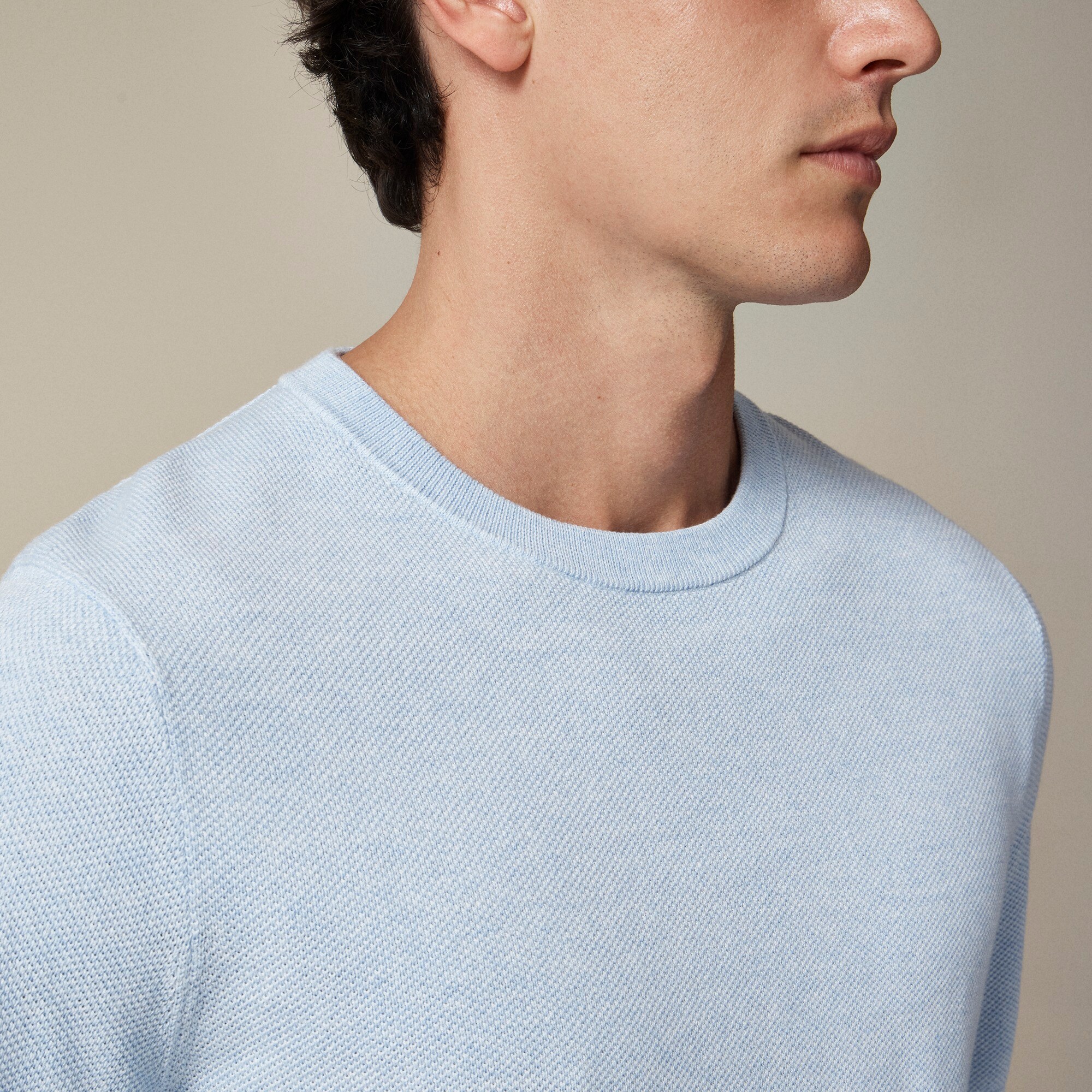 Short-sleeve cotton piqué-stitch sweater