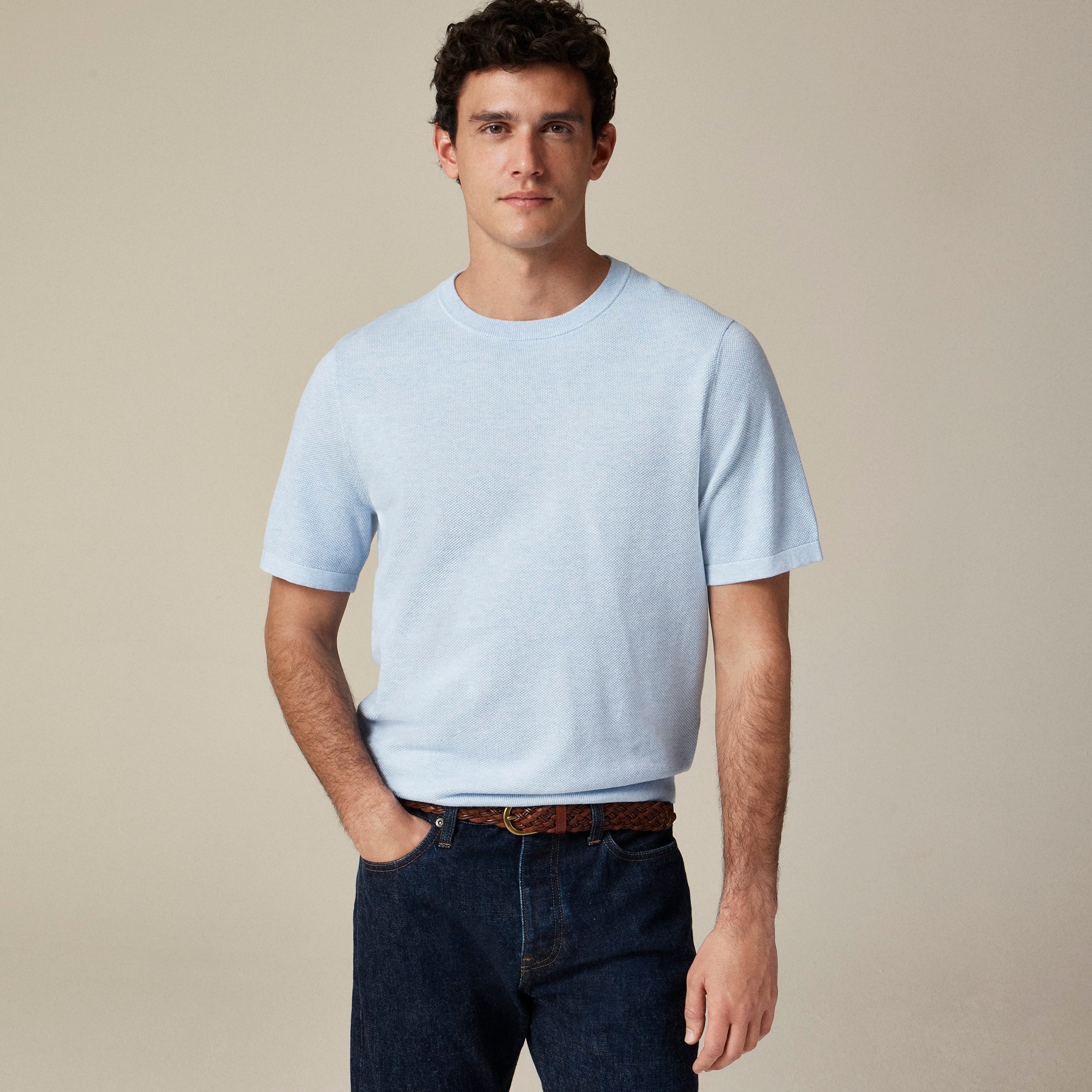 mens Short-sleeve cotton piqu&eacute;-stitch sweater