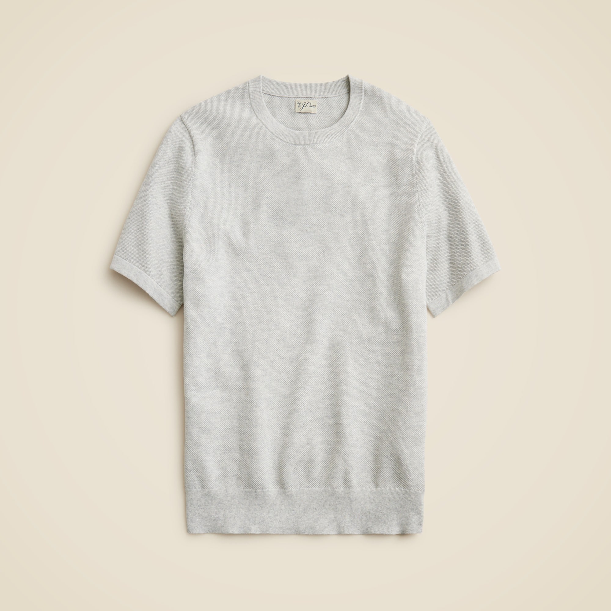 Short-sleeve cotton piqué-stitch sweater