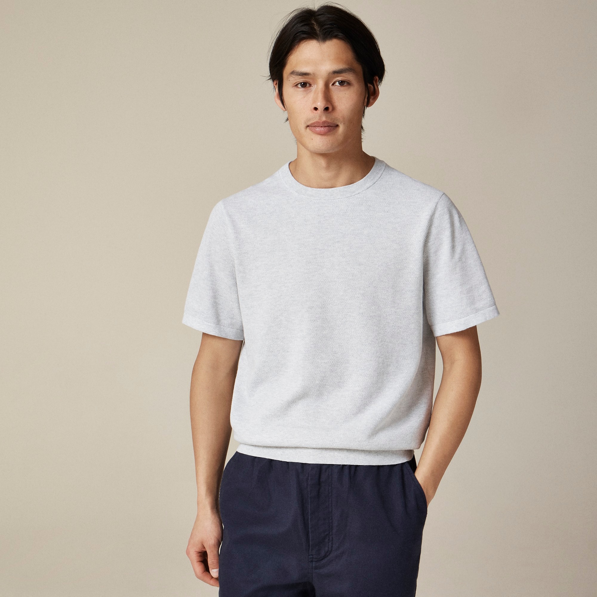 mens Short-sleeve cotton piqu&eacute;-stitch sweater