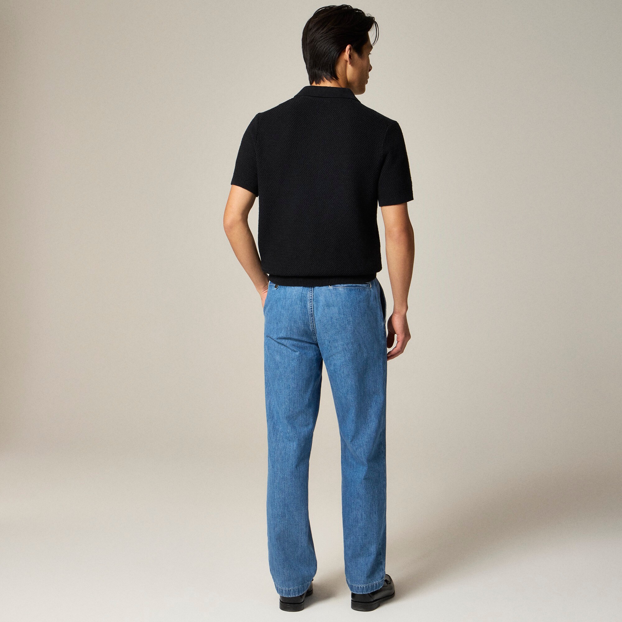 Short-sleeve cotton seed-stitch sweater-polo