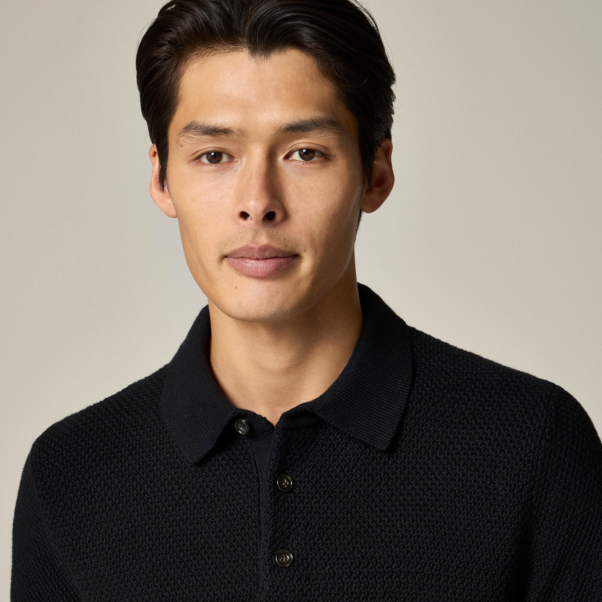 Short-sleeve cotton seed-stitch sweater-polo
