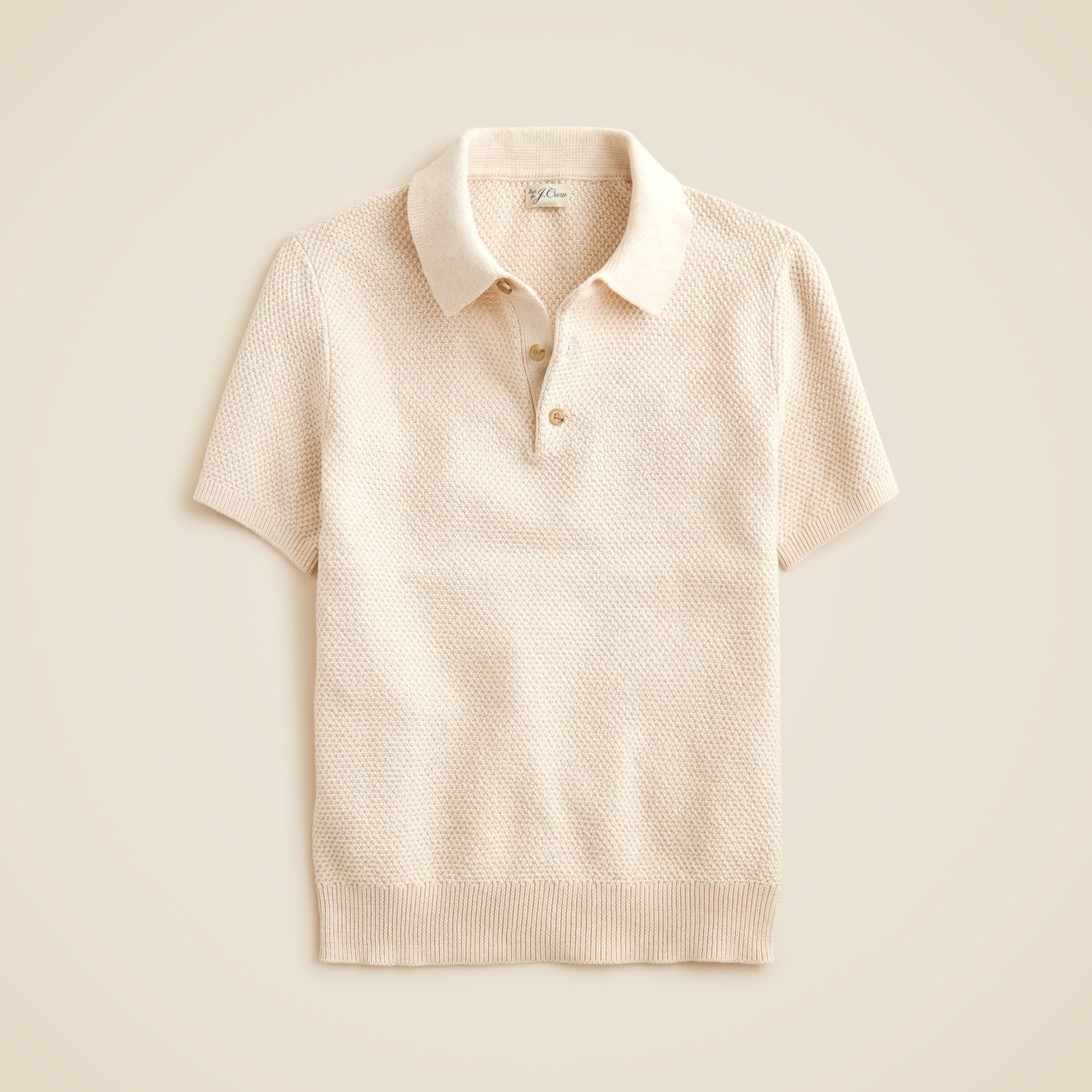 Short-sleeve cashmere waffle sweater-polo