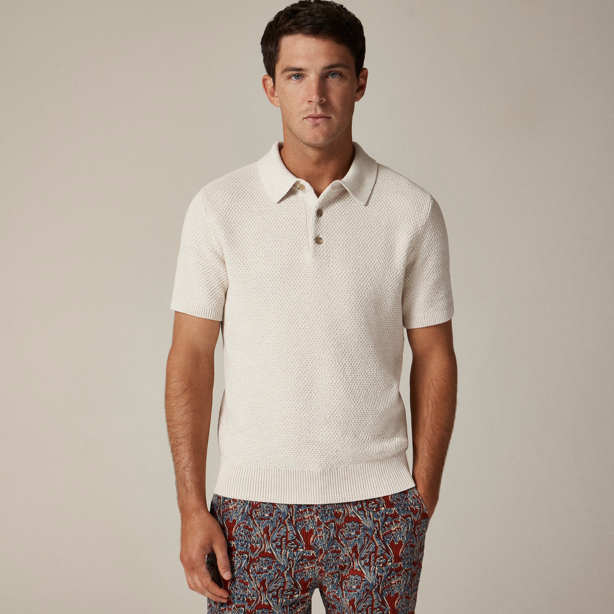 mens Short-sleeve cotton seed-stitch sweater-polo