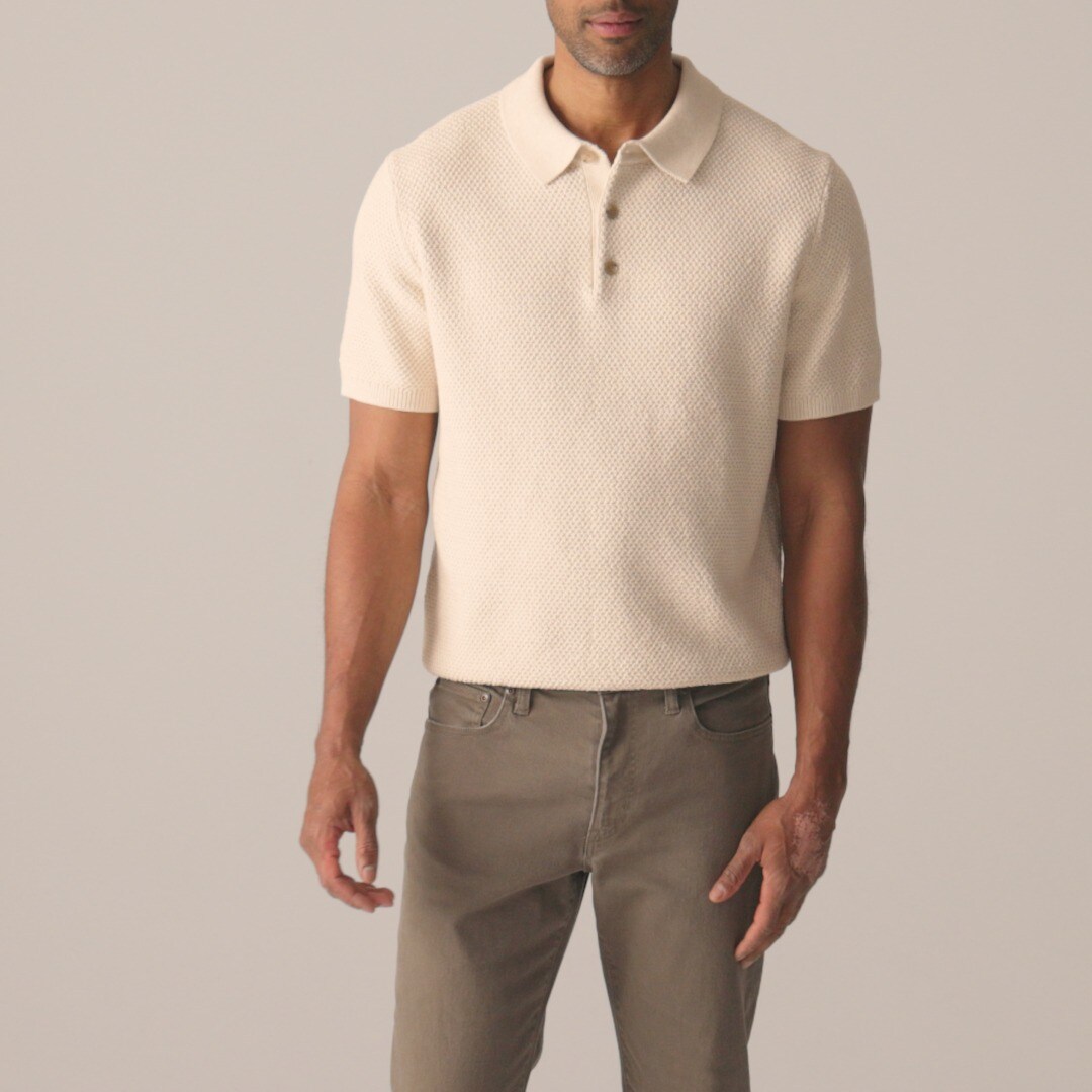 Short-sleeve cotton seed-stitch sweater-polo