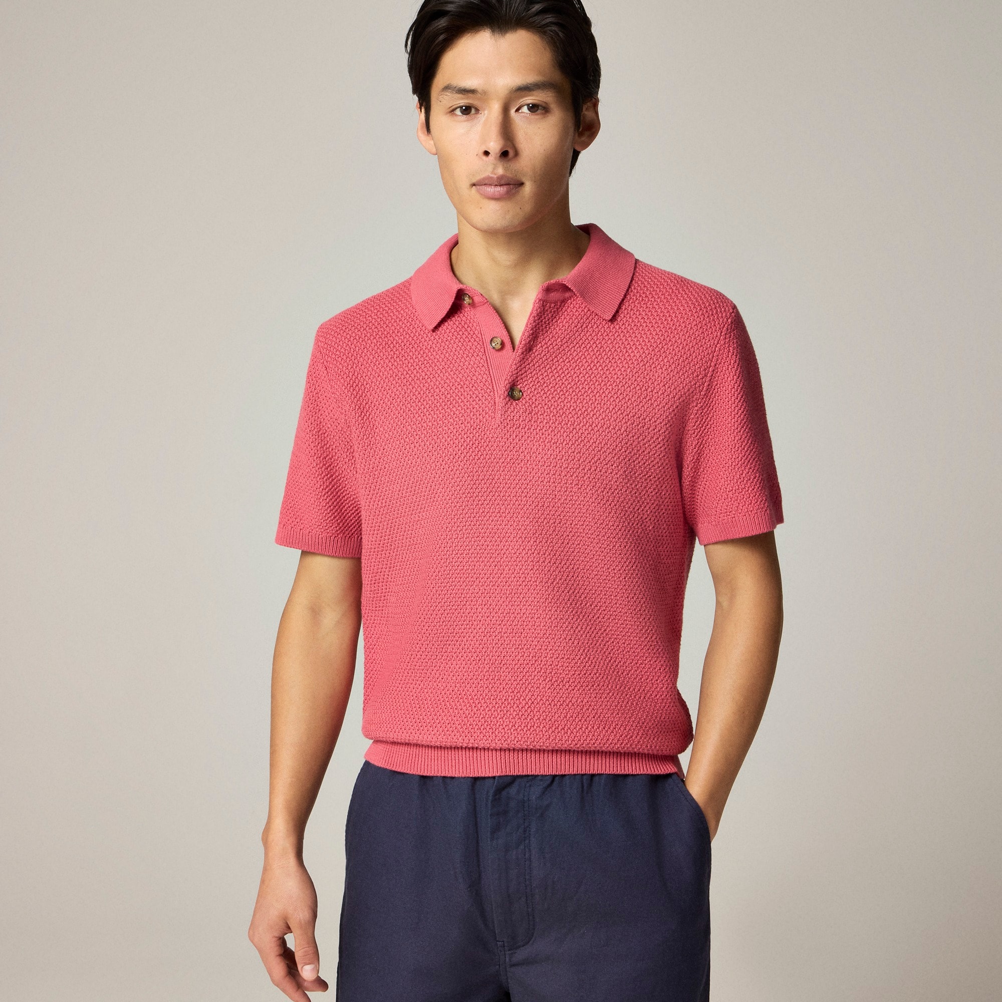 J.Crew: Short-sleeve Cotton Seed-stitch Sweater-polo For Men