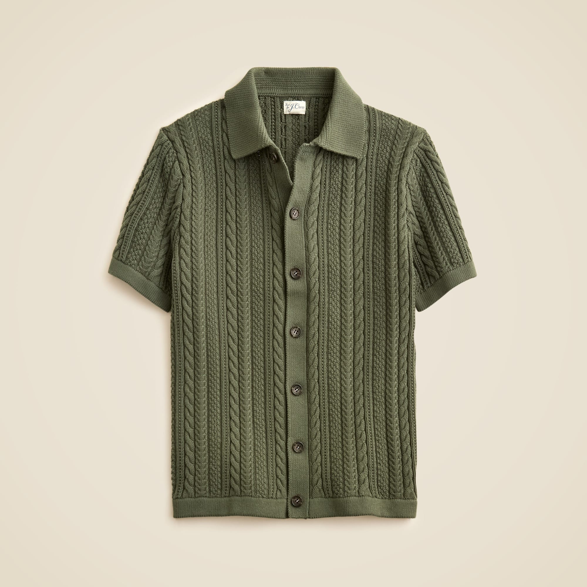 mens Short-sleeve cotton cable-knit cardigan sweater-polo