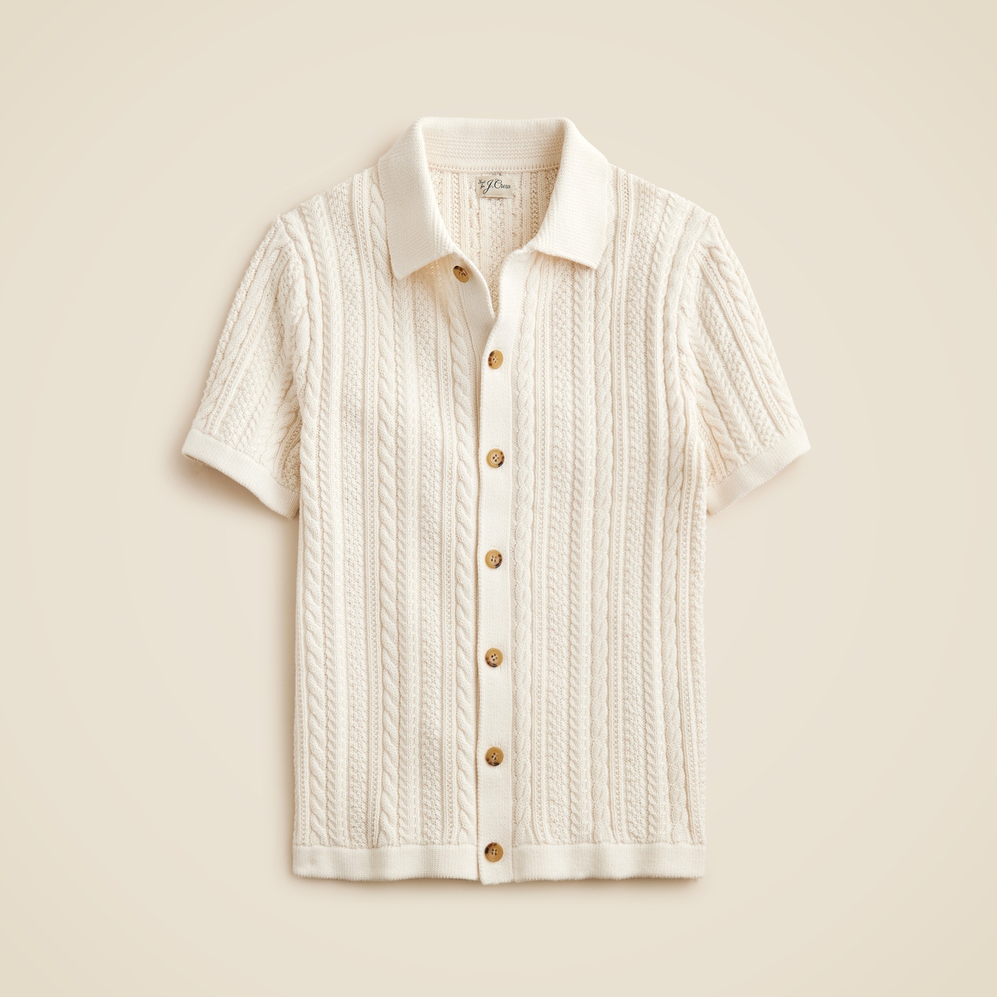 mens Short-sleeve cotton cable-knit cardigan sweater-polo