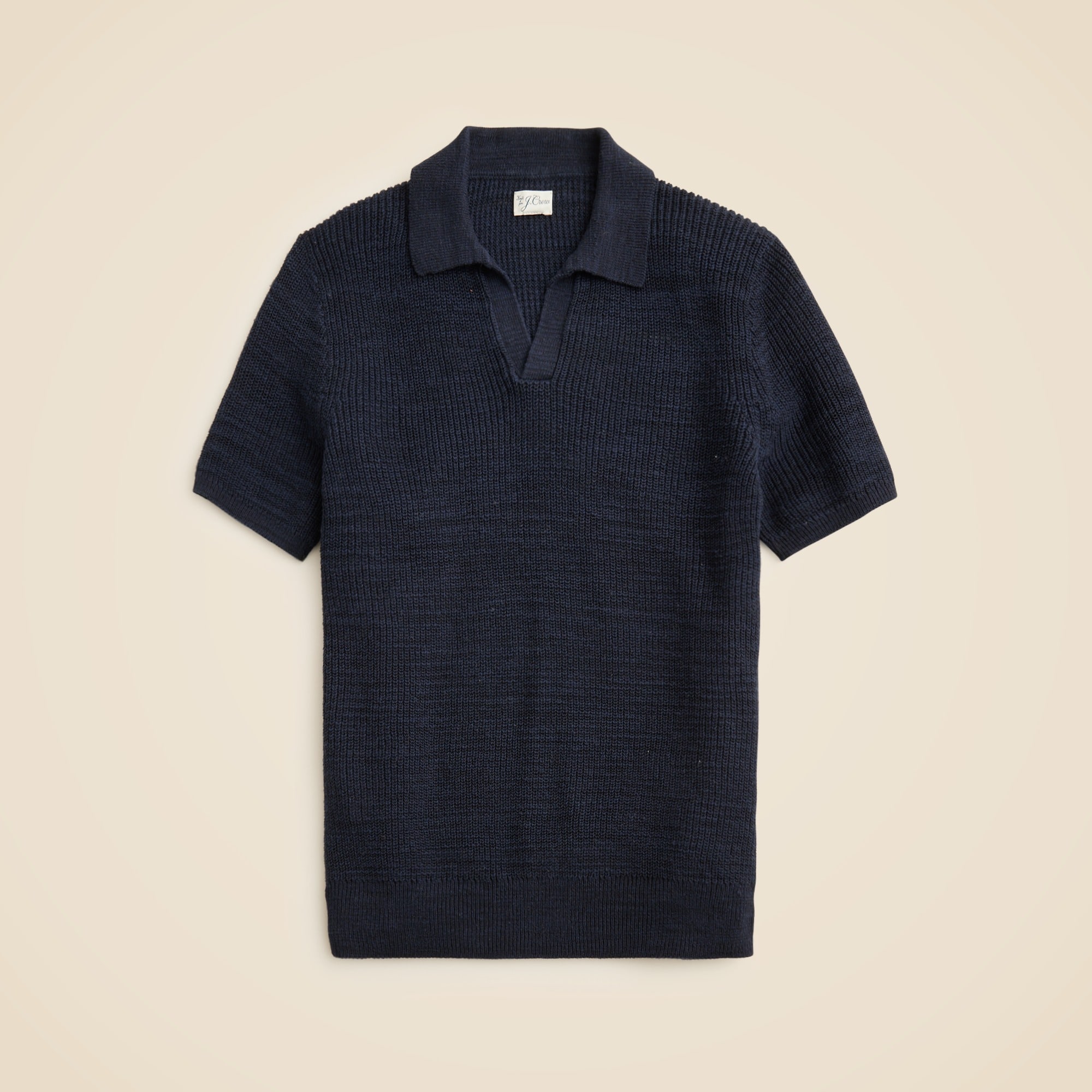 mens Short-sleeve linen-cotton blend johnny-collar sweater-polo