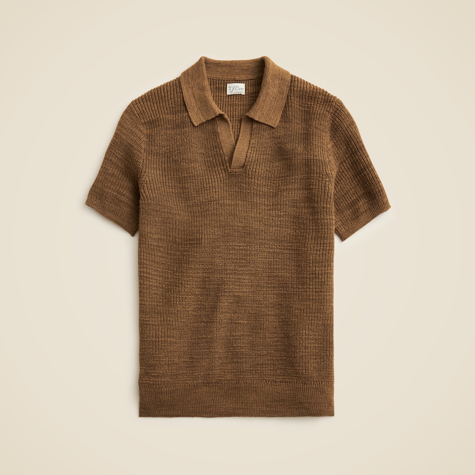 mens Short-sleeve linen-cotton blend johnny-collar sweater-polo