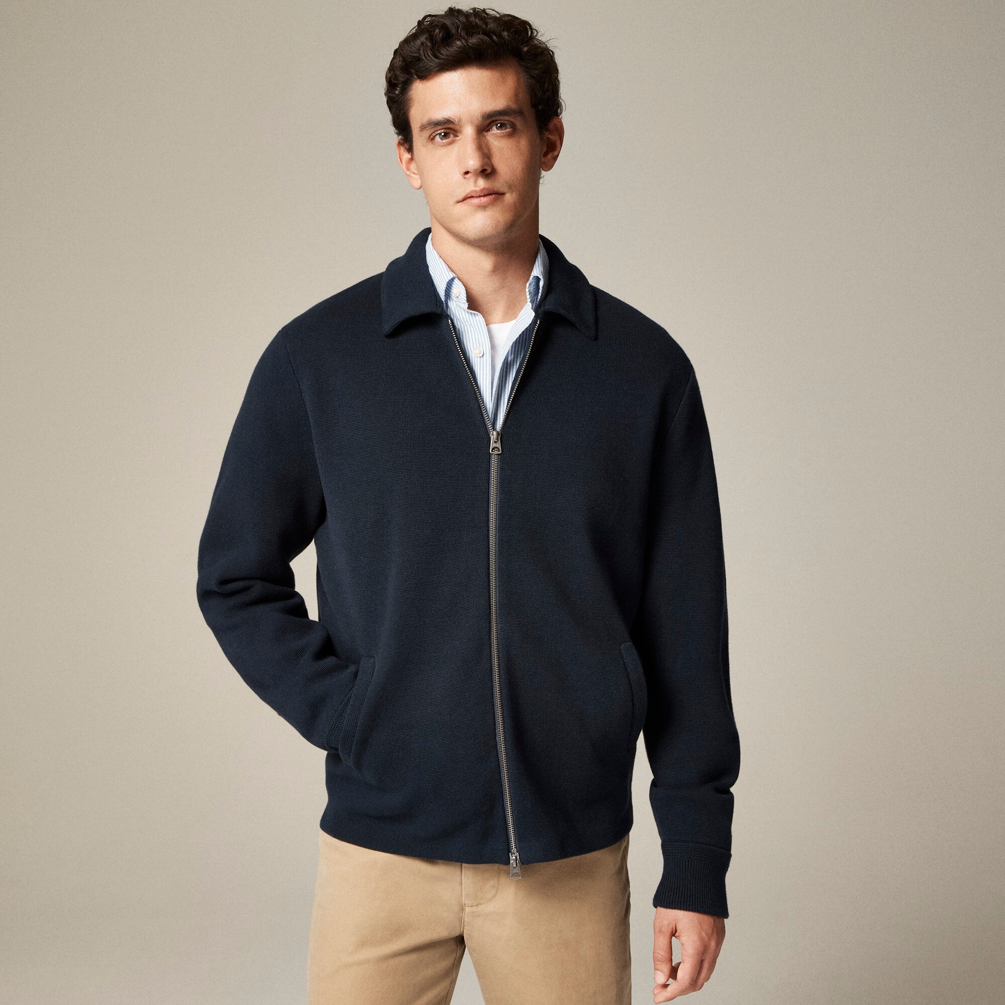 Cotton milano-stitch coach's sweater-jacket