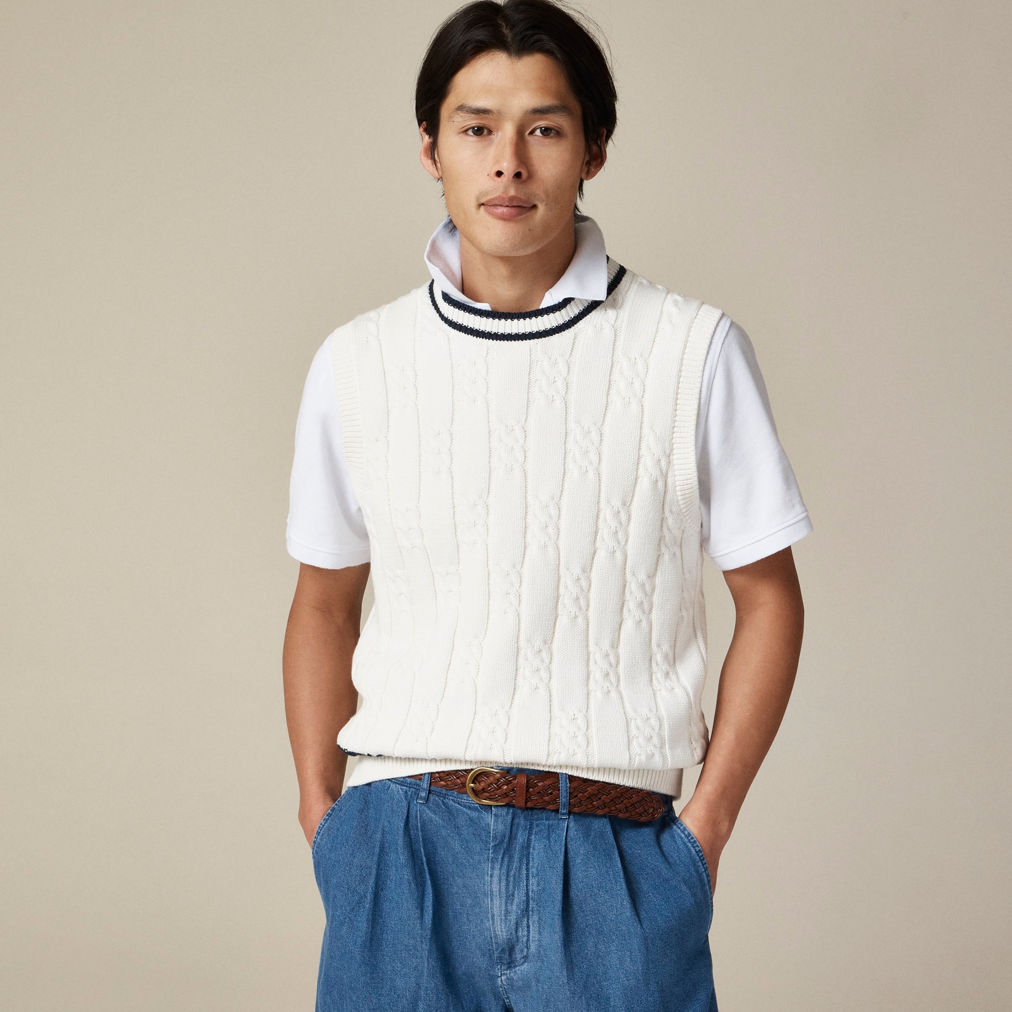 mens Cotton varsity cable-knit sweater-vest