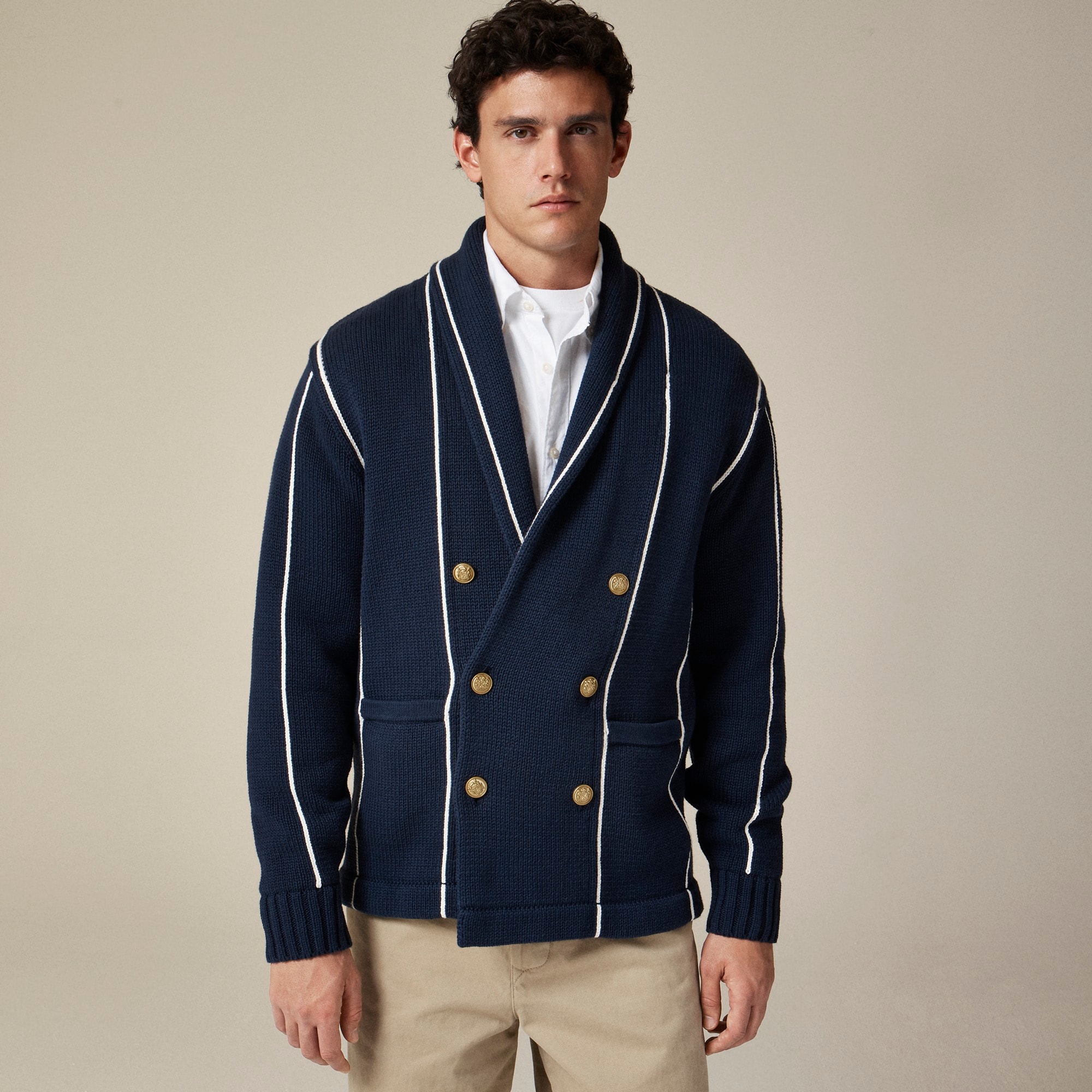 mens Double-breasted shawl-collar cotton cardigan