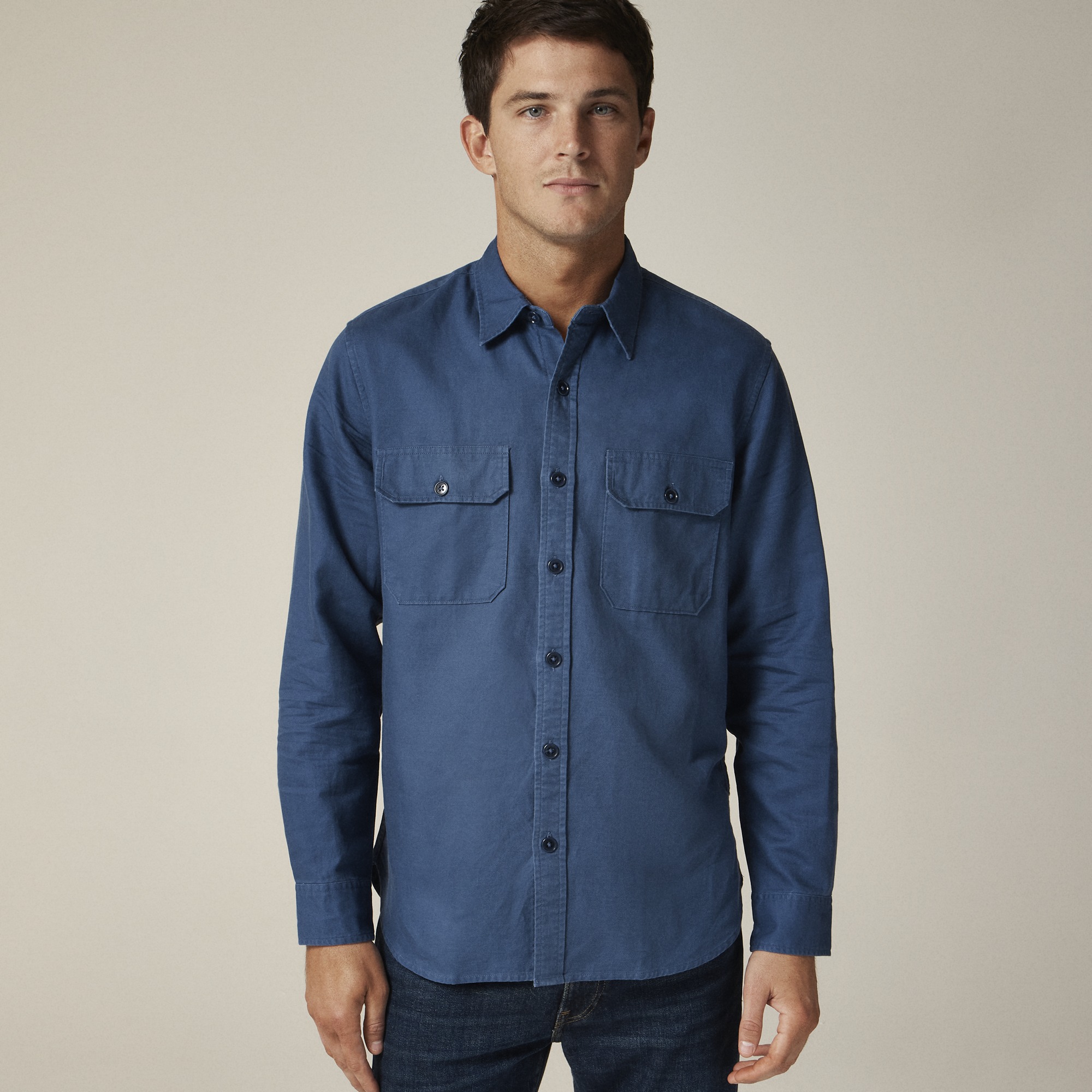 mens Linen-cotton blend twill workshirt