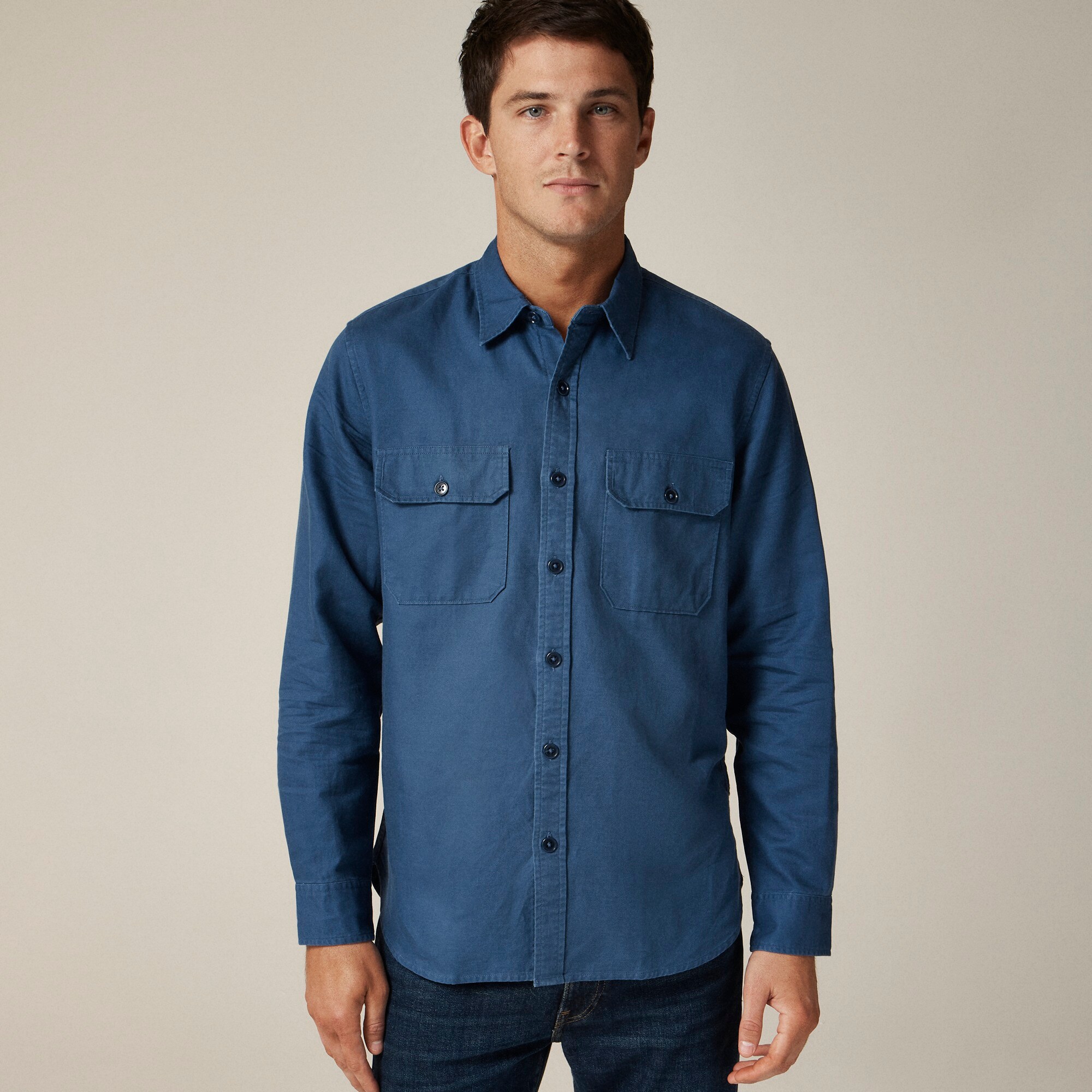 mens Linen-cotton blend twill workshirt