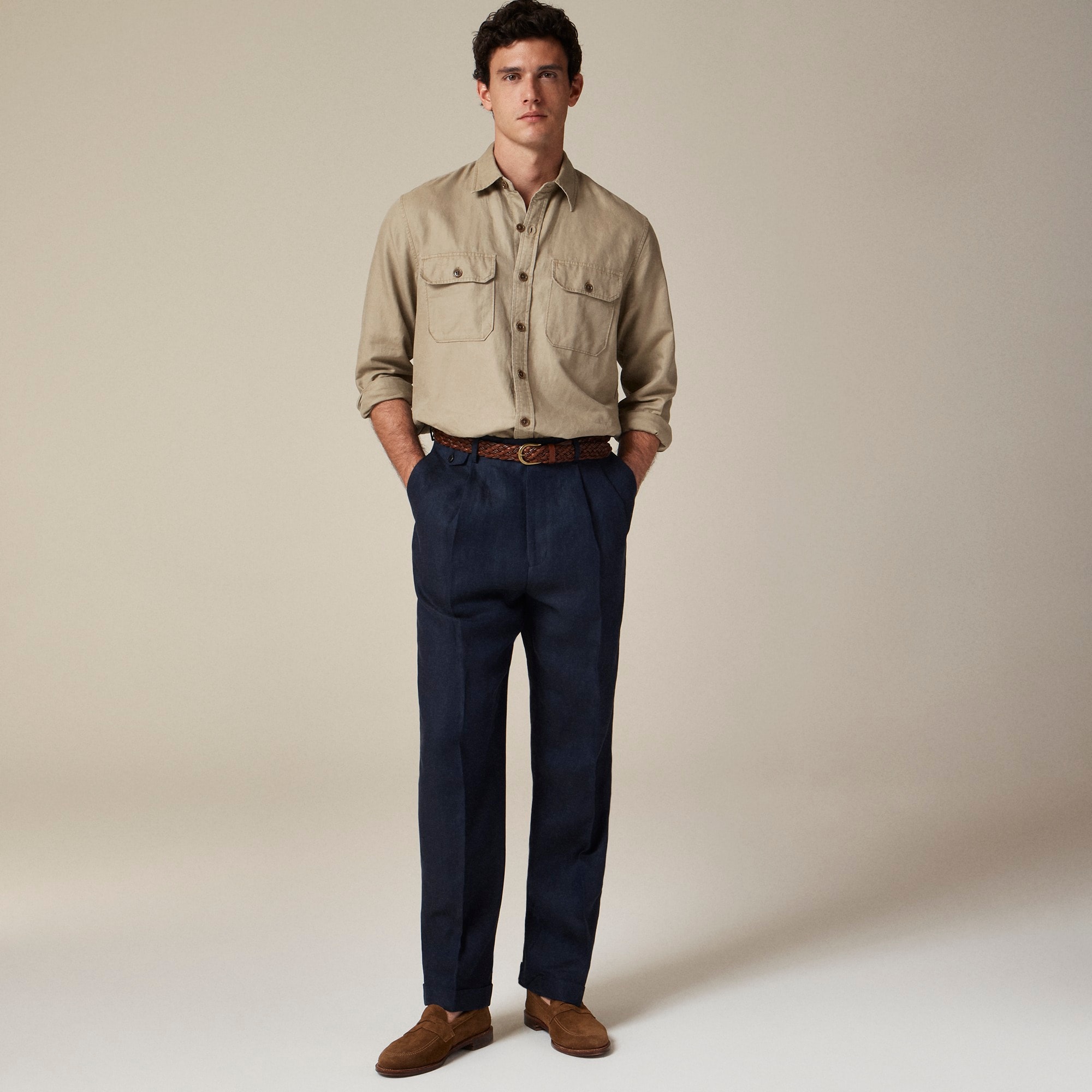 Linen-cotton blend twill workshirt
