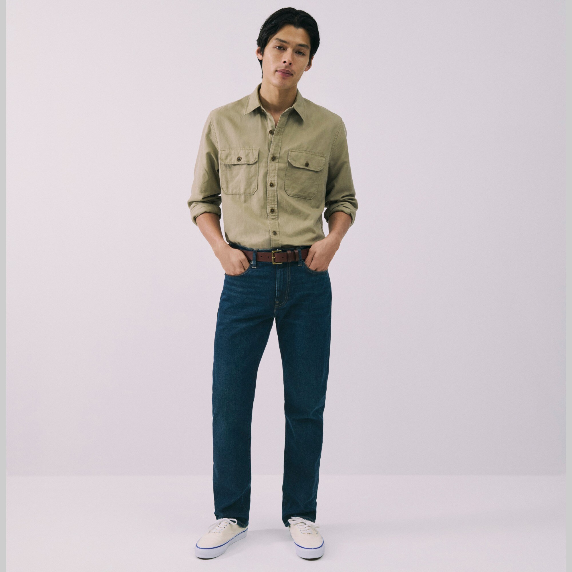 Linen-cotton blend twill workshirt