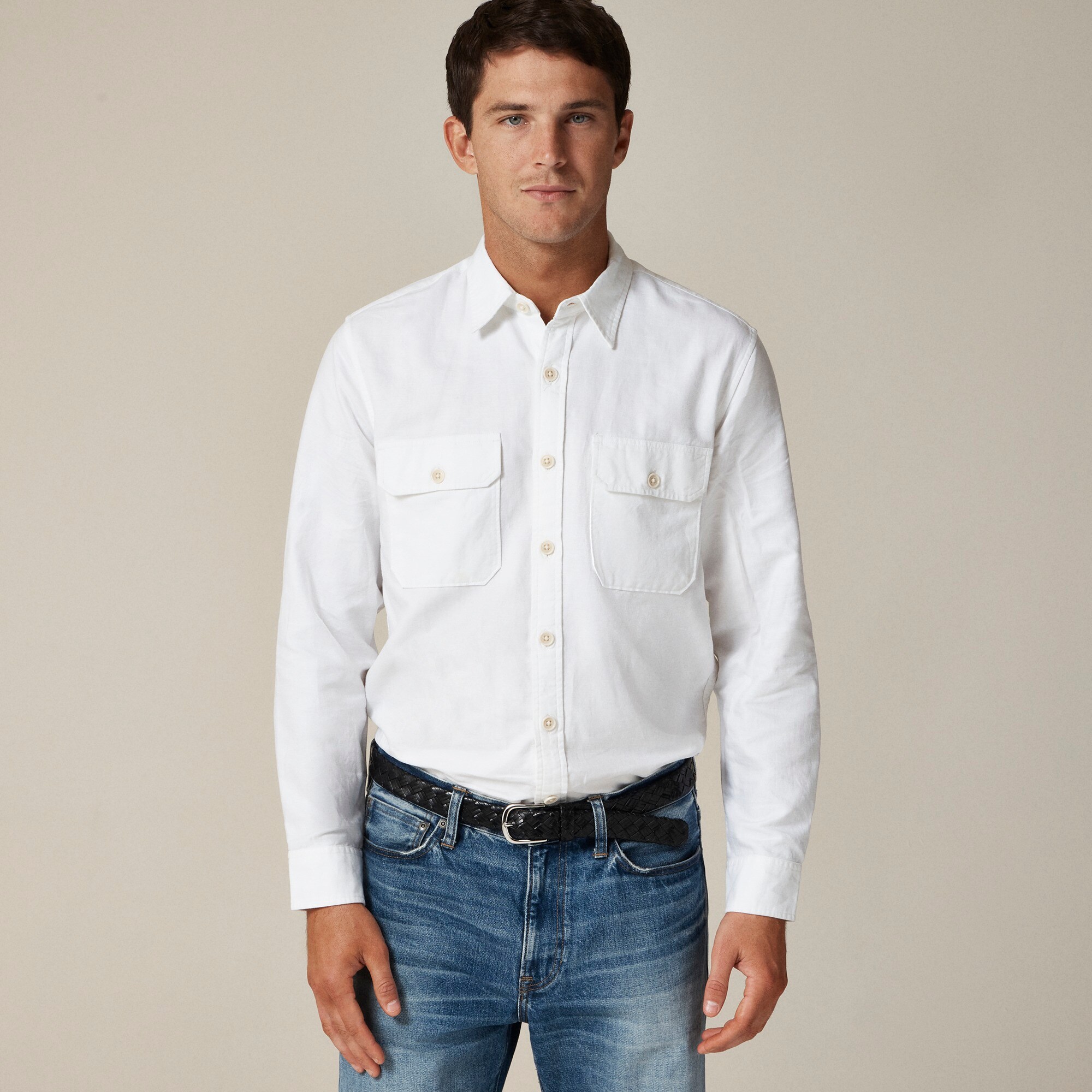 mens Linen-cotton blend twill workshirt