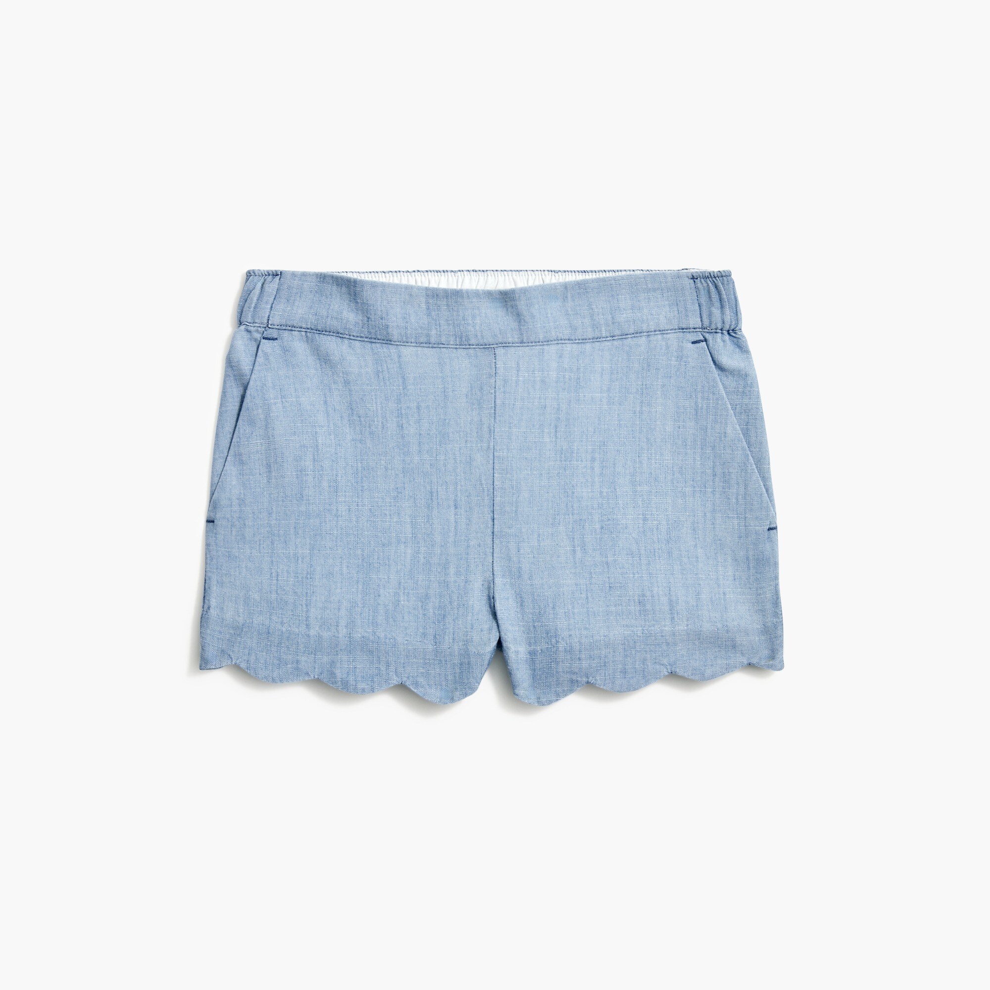 Girls' chambray scallop-hem pull-on short